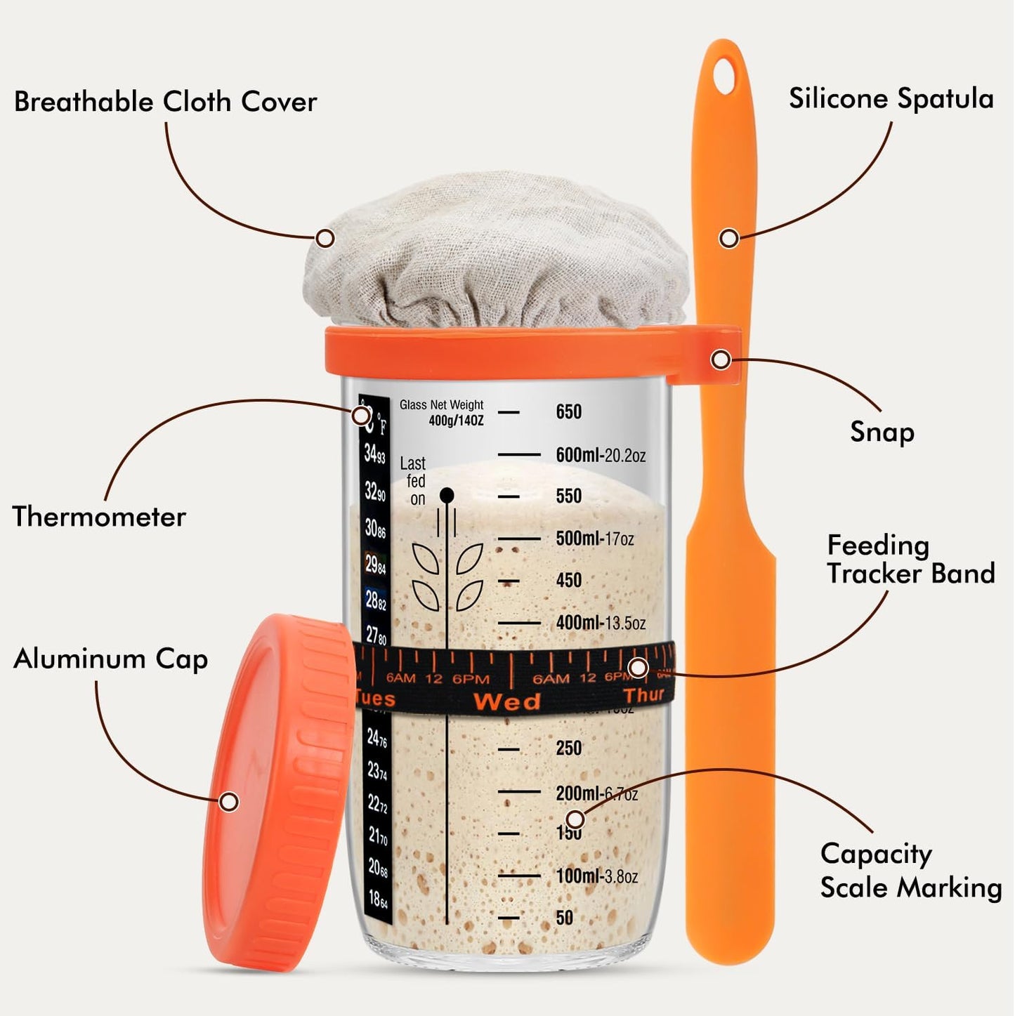 Sourdough Bread Baking Supplies, Sourdough Starter Kit, 2 9 Inch Round Banneton Bread Proofing Basket with 24 Oz Glass Jar, Sour Dough Tools with Danish Dough Whisk & Scraper
