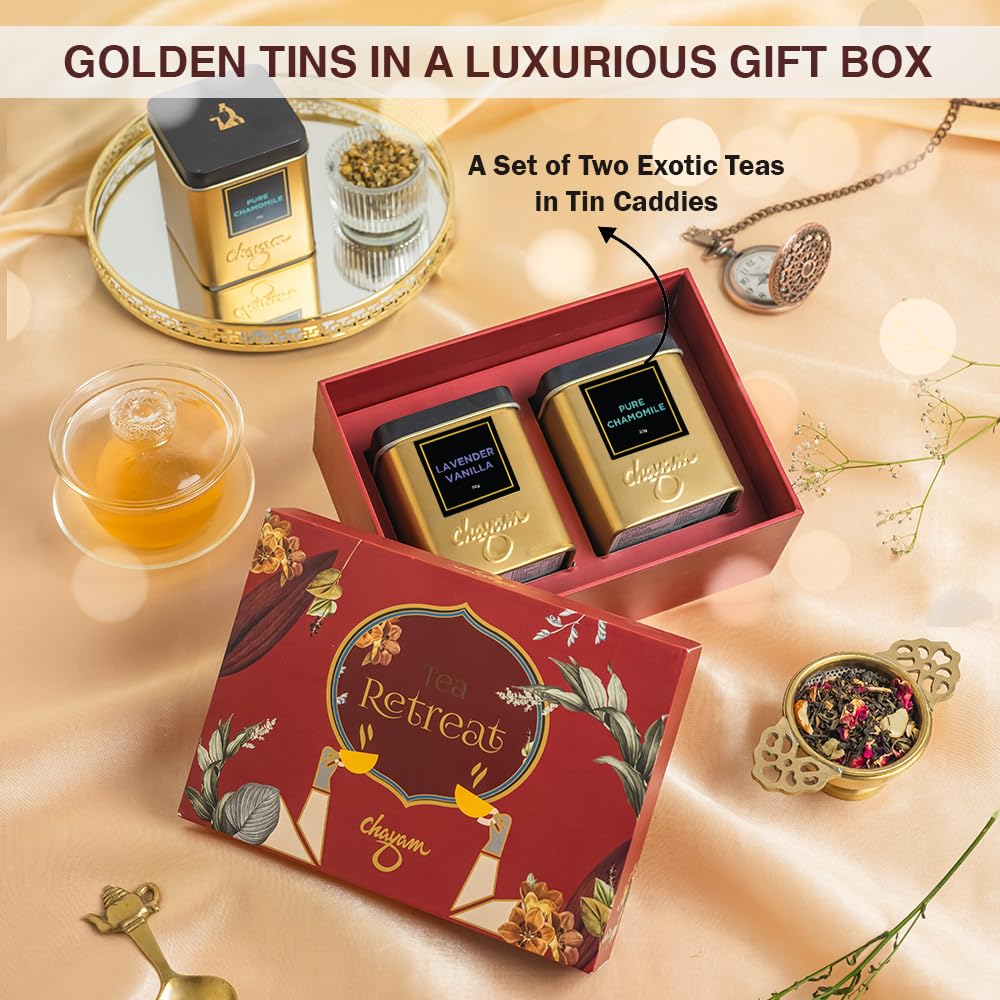 CHAYAM Floral Tea Set | Wellness Herbal Tea Gift Box – Lavender Vanilla (50g) & Pure Chamomile (30g) | Hamper for Mom, Friends & Family | Gift Set Combo