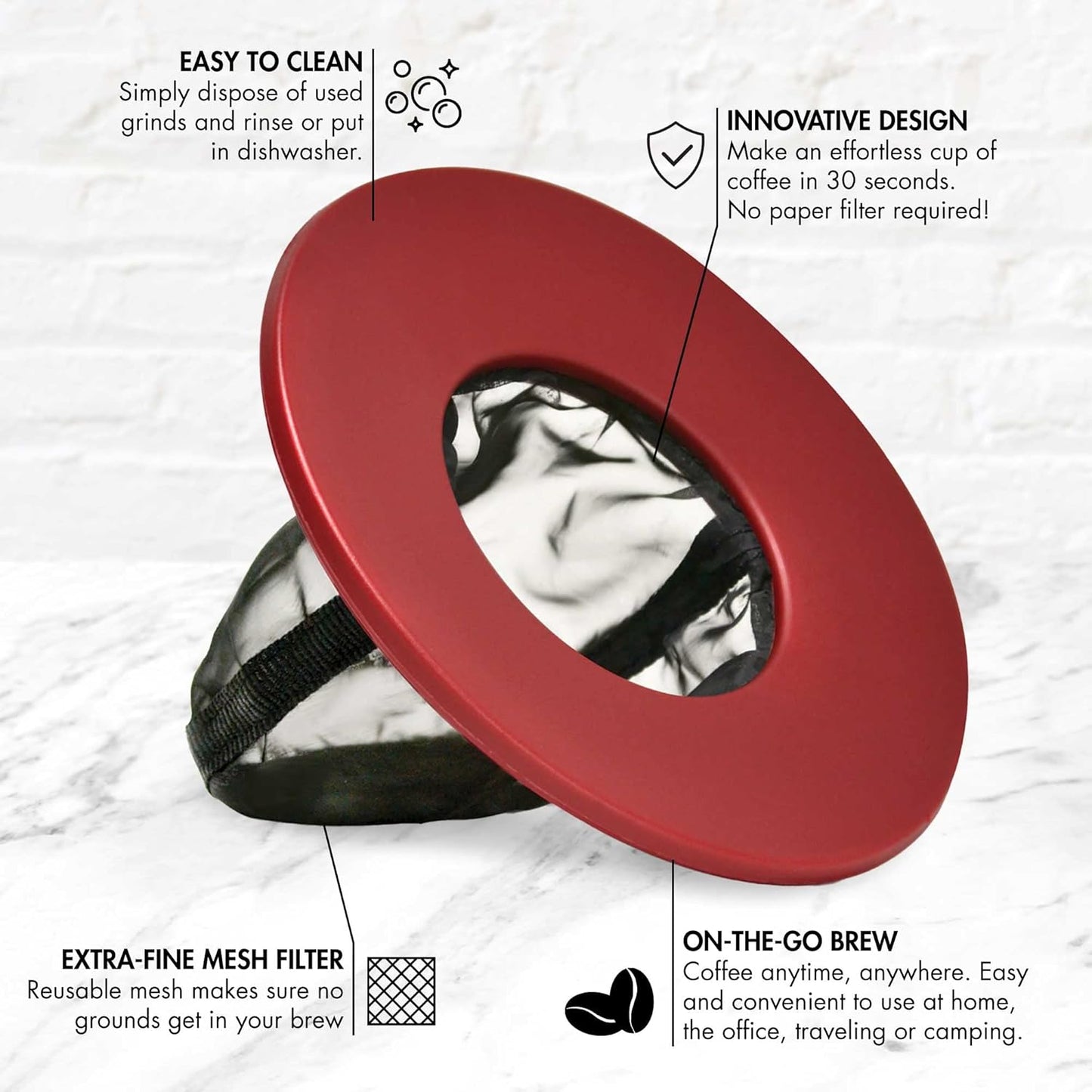 Primula Brew Buddy Portable Pour Over, Reusable Fine Mesh Filter, Dishwasher Safe, Single Serve Coffee or Tea at Any Strength, Ideal for Travel or Camping, Red, 2-Pack (Pack of 6)