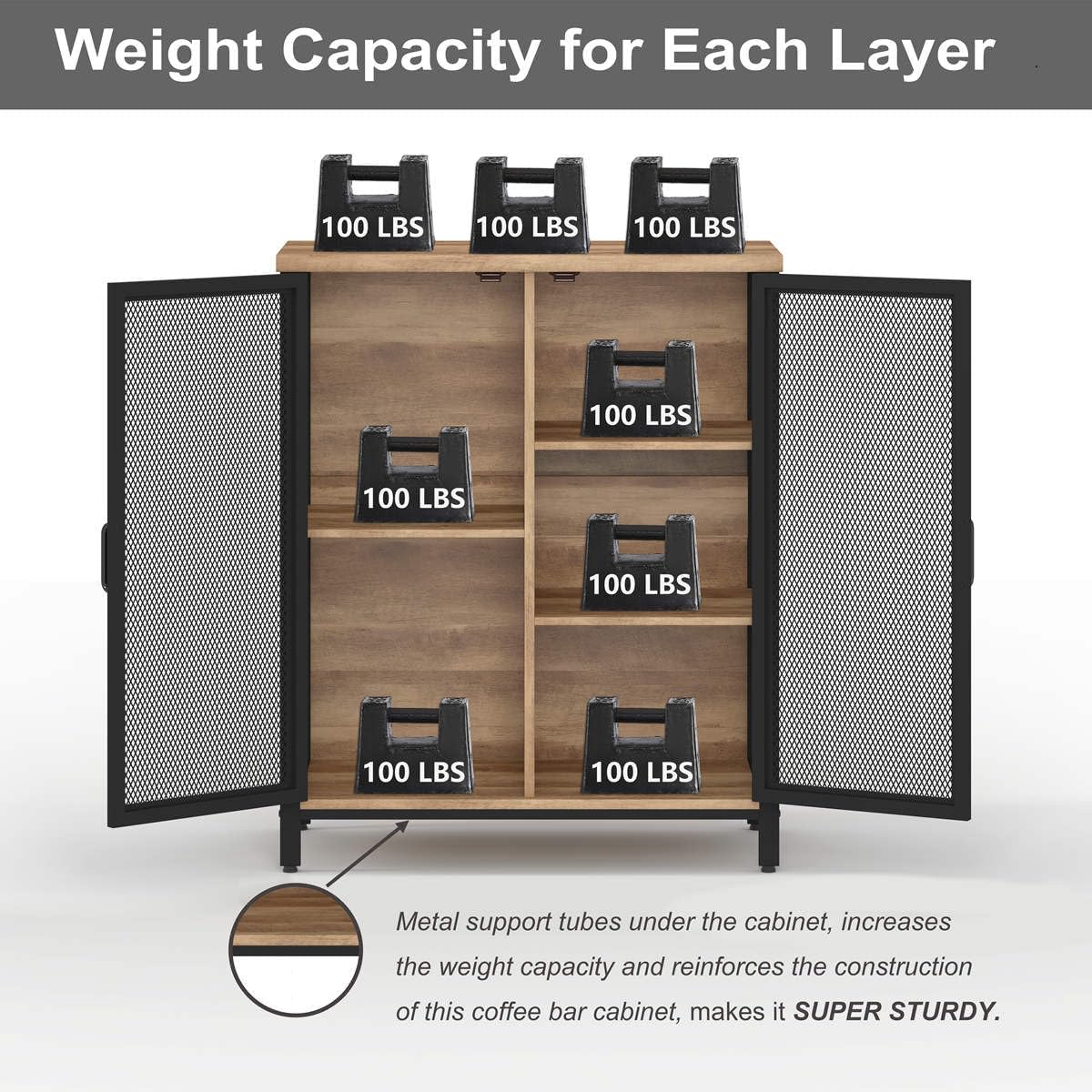 BON AUGURE Coffee Bar Cabinet with Storage for Home Kitchen, Rustic Liquor Cabinet for Entryway, Small Industrial Buffet Sideboard Cabinets for Dining Room (Vintage Oak)