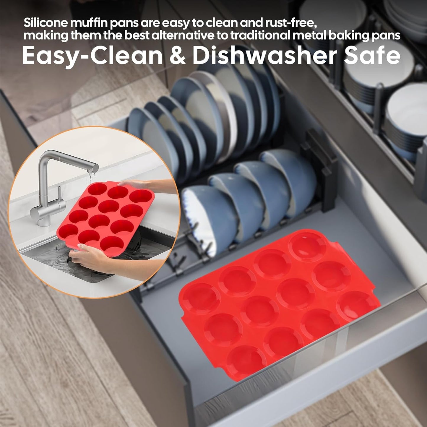 Silicone Muffin Pan for Baking - Nonstick Cupcake Pan, 12 Cups Easy Release & Clean, Dishwasher Safe Muffin Tray for Homemade Muffins, Cupcakes.