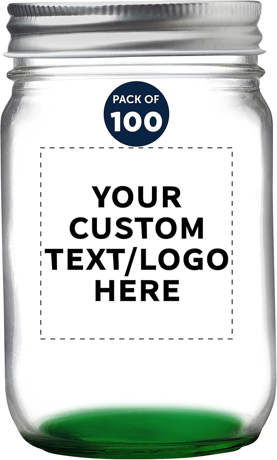 DISCOUNT PROMOS 100 Decorating Mason Jars Set, 12 oz. - Customizable Text, Logo - Canning, Aluminum Lid - Green