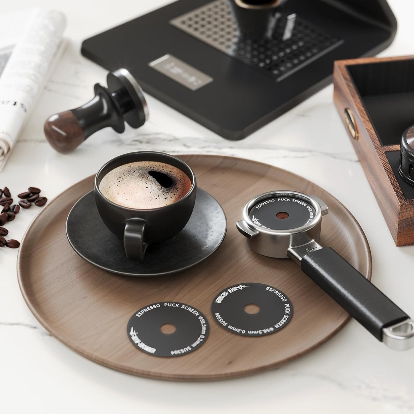 MHW-3BOMBER Espresso Puck Screen Holder - Silicone Puck Screen Stand - Compatible with 58mm 53mm 51mm Reusable Coffee Filters 3 Coffee Filters - Coffee Puck Screen Holder SP5537-OS