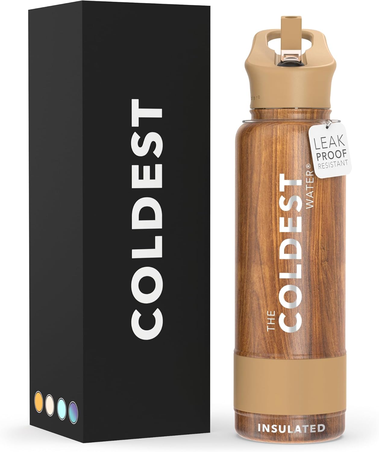 Coldest Insulated Water Bottle with Straw Lid - Stainless Steel Metal Insulated Bottle for Men & Women (Executive Wood, 40 oz)