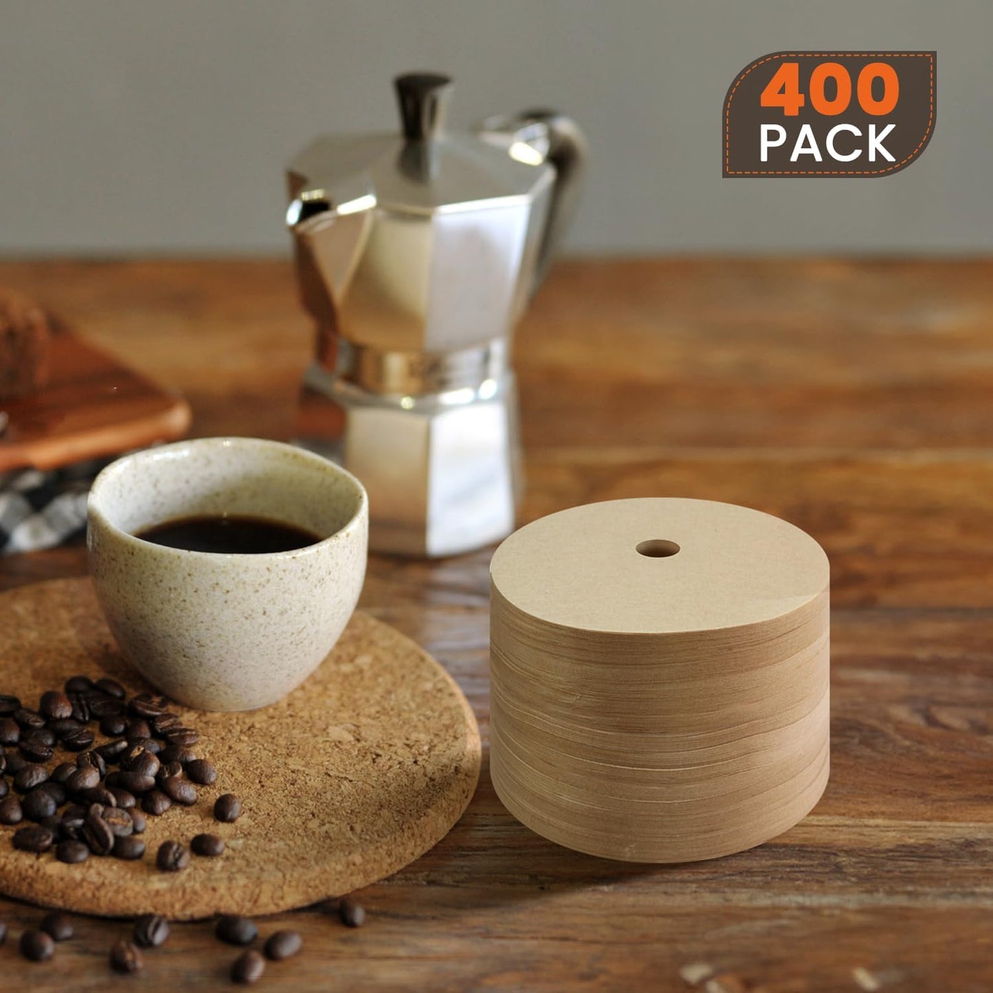 400 Pack Of Natural, Unbleached 3.75-Inch Disposable Coffee Filter Discs, Designed for Percolator Coffee Makers. Ideal for Use At Home, Office, Or Camping.