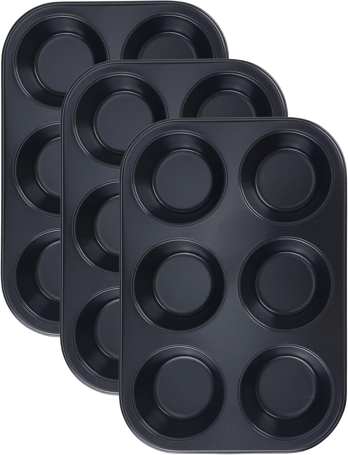 Muffin-Pan for Baking, Nonstick Cake Pan 12 Cups, 3 Pack Cup Premium Cheesecake Pans, Cupcake Baking Pan for Oven 10.4 * 7.1 * 1.2in Black
