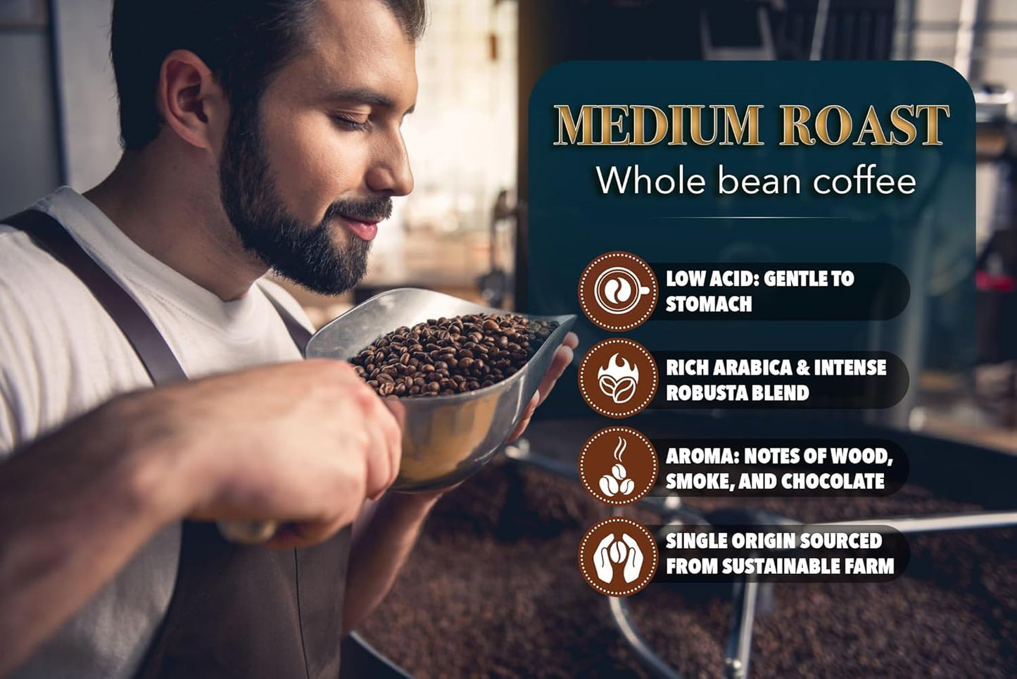 TARMO - ACTIVE BLEND | Low Acid ARABICA & ROBUSTA BLEND Whole Bean Coffee | Specialty Vietnamese Coffee | Single Origin Medium Roast | Premium Espresso Beans, 12 Oz Bag