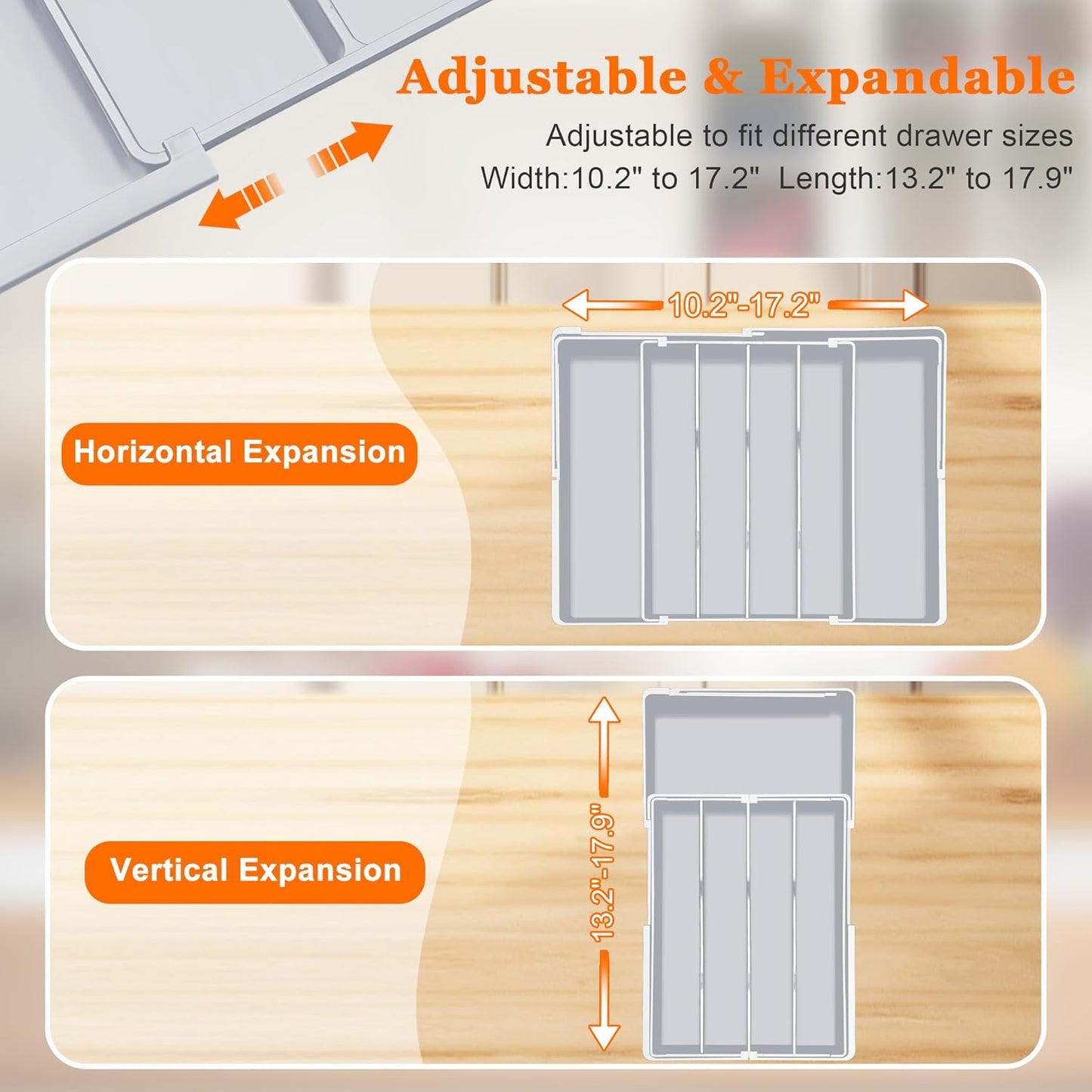 Expandable Large Silverware Organizer - BPA-Free Food-Safe Kitchen Utensil Drawer Organizer, Adjustable 4-7 Deeper Slots Cutlery Tray for Forks Knives, Kitchen Organizers and Storage Solution