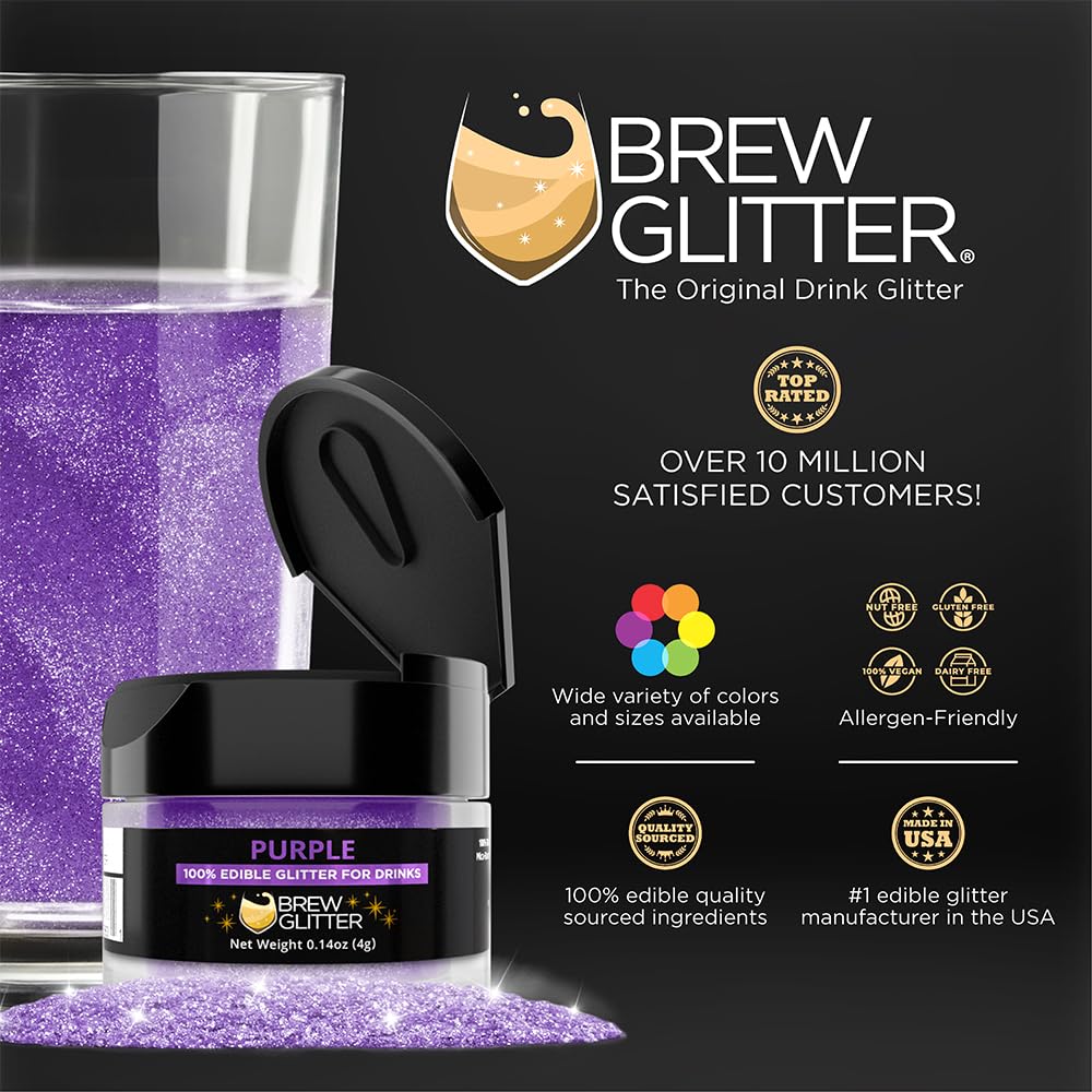 Brew Glitter Purple Edible Drink Glitter 1x 4g Jar for Cocktails, Beer, & Beverages