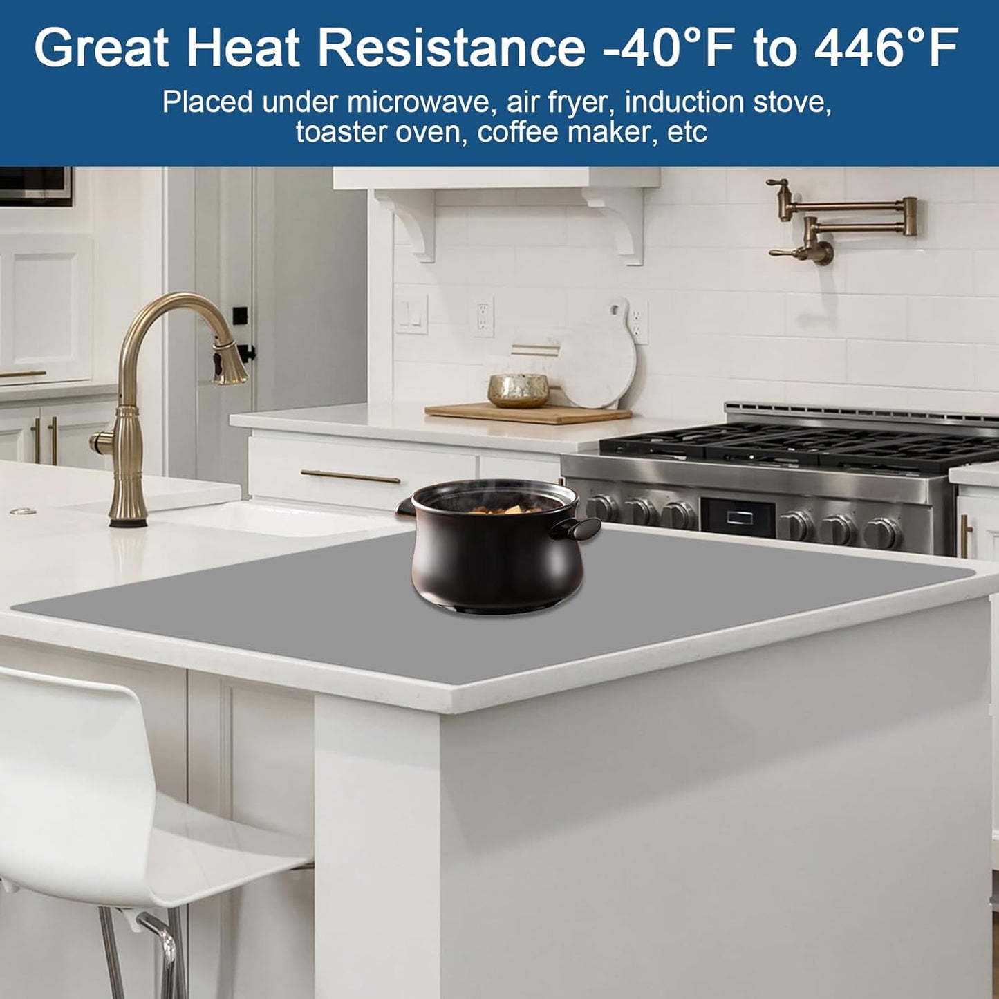 23.6"x15.7" Silicone Mats for Kitchen Counter, Non-Slip Heat Resistant Countertop Protector, Waterproof Silicone Craft Mat for Kitchen Island, Semitransparent