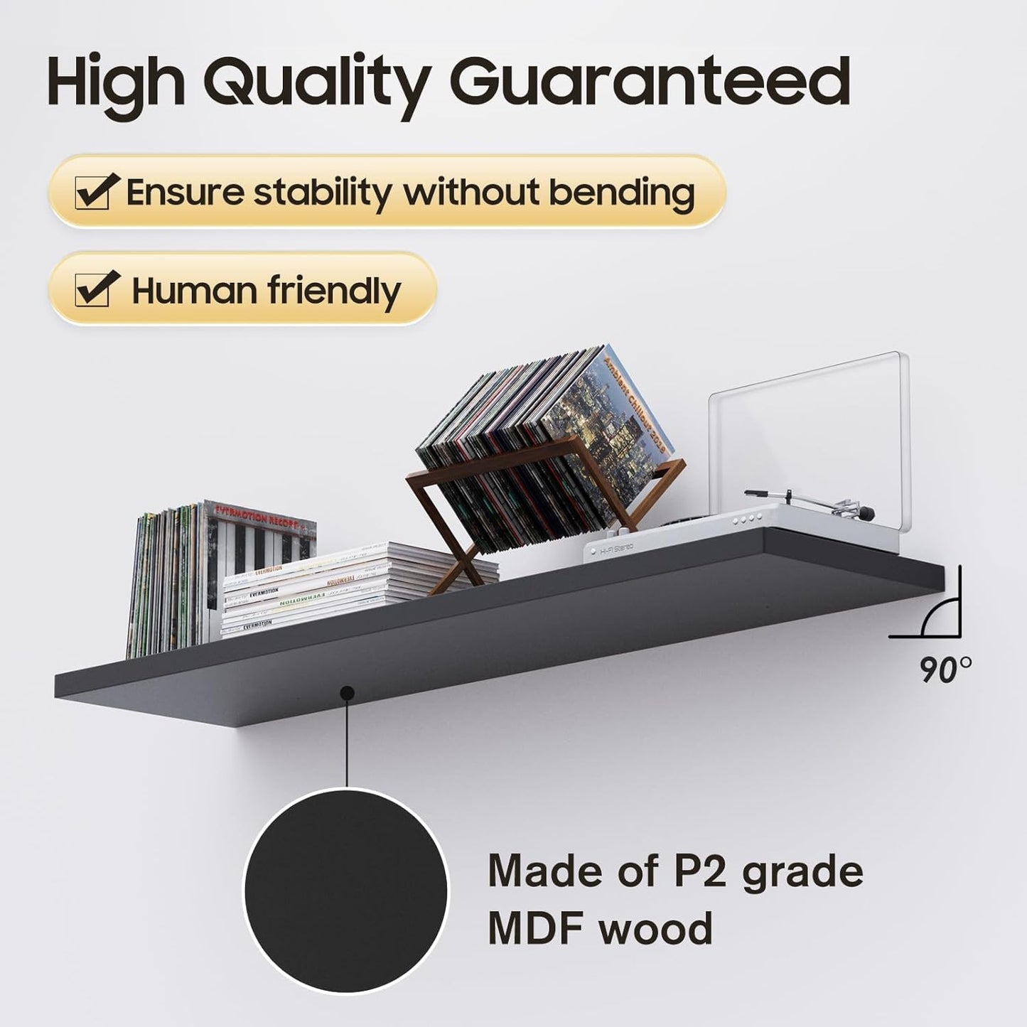 Floating Shelf, Set of 3 Wall Shelf, 30 in W x 12.75 in D x 2 in H Wooden Floating Wall Shelf with Invisible Brackets for Living Room/Bedroom/Bathroom/Kitchen Storage and Decor, Black