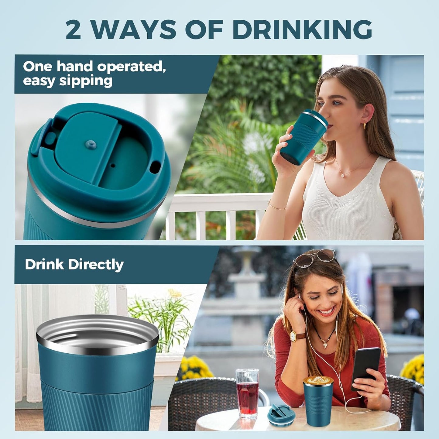 Volhoply 13 oz Stainless Steel Insulated Travel Coffee Mug with Fip Lid Bulk 8 Pack,Reusable Double Wall Vacuum Metal Coffee Cup,Portable Leak Proof Thermal Tumbler for Hot & Cold Drinks(Assorted,8)