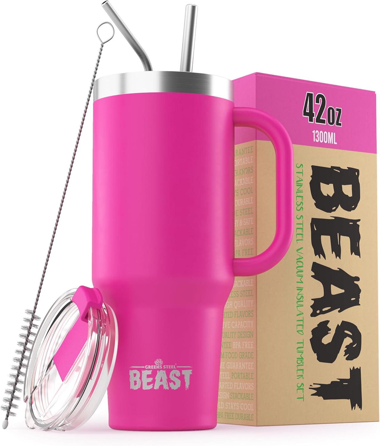 Beast 42 oz Tumbler Stainless Steel Vacuum Insulated Coffee Ice Cup Double Wall Travel Flask (Cupcake Pink)