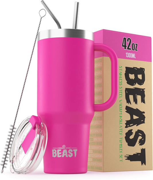 Beast 42 oz Tumbler Stainless Steel Vacuum Insulated Coffee Ice Cup Double Wall Travel Flask (Cupcake Pink)