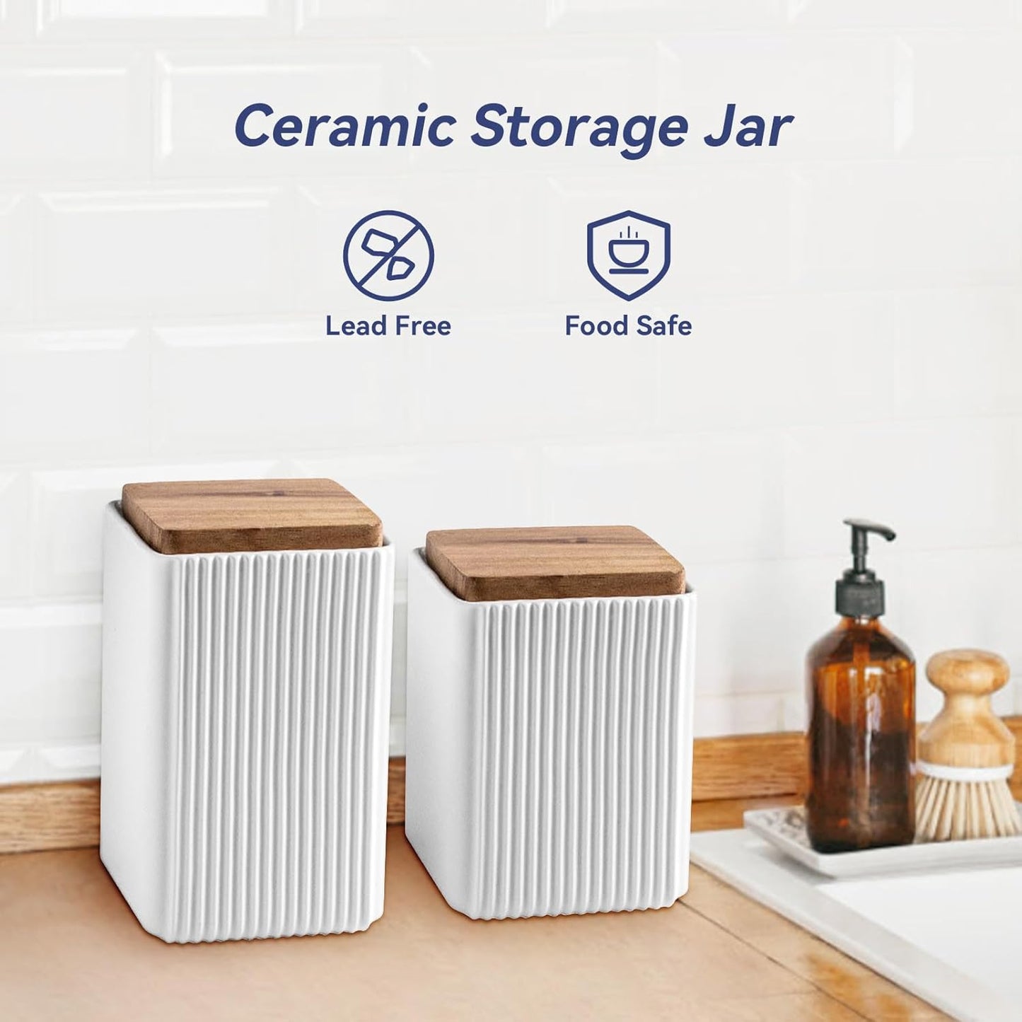 Ceramic Storage Jars Modern Elegant Highly Polished Airtight Storage Canisters with Lid Whiteware Food Stroage Jar for Kitchen Spice Tea Vanilla Sugar Coffee Beans (White-750ML)