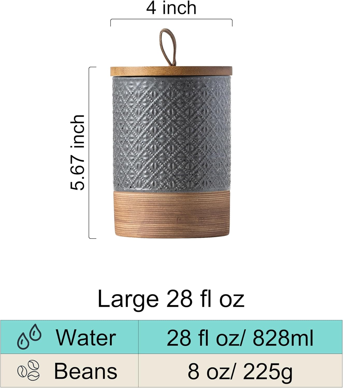 Coffee Container Jar with Lid, Ceramic Food Storage Jars for Spice Sugar Cookie, Large Kitchen Canisters for Countertop Coffee Bar Accessories Housewarming Weeding Gift - Gray & 28 fl.oz