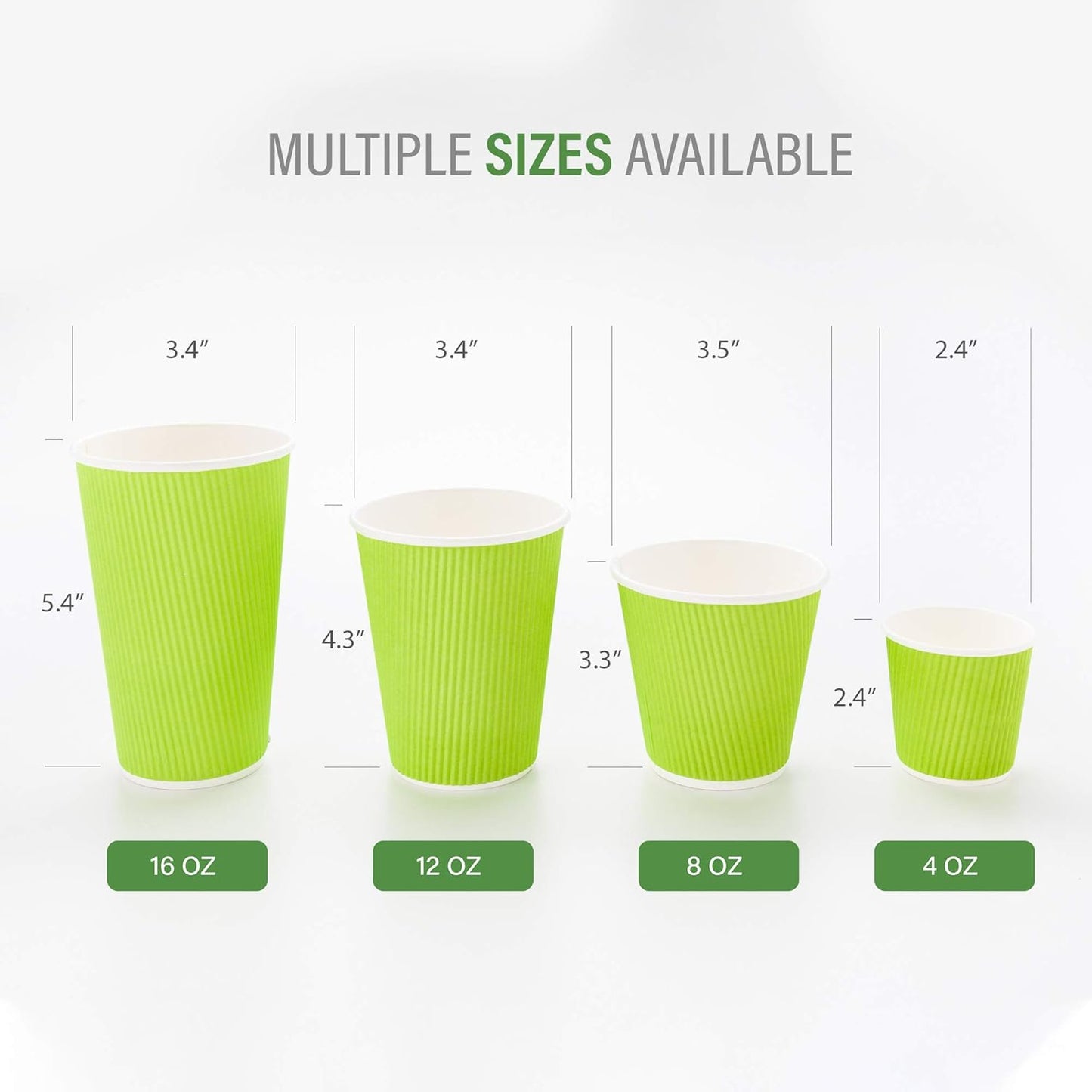 Restaurantware-12 Ounce Disposable Coffee Cups, 500 Ripple Wall Hot Cups For Coffee - Lids Sold Separately, Rolled Rim, Green Paper Insulated Coffee Cups, For Hot Coffee, Tea, And More