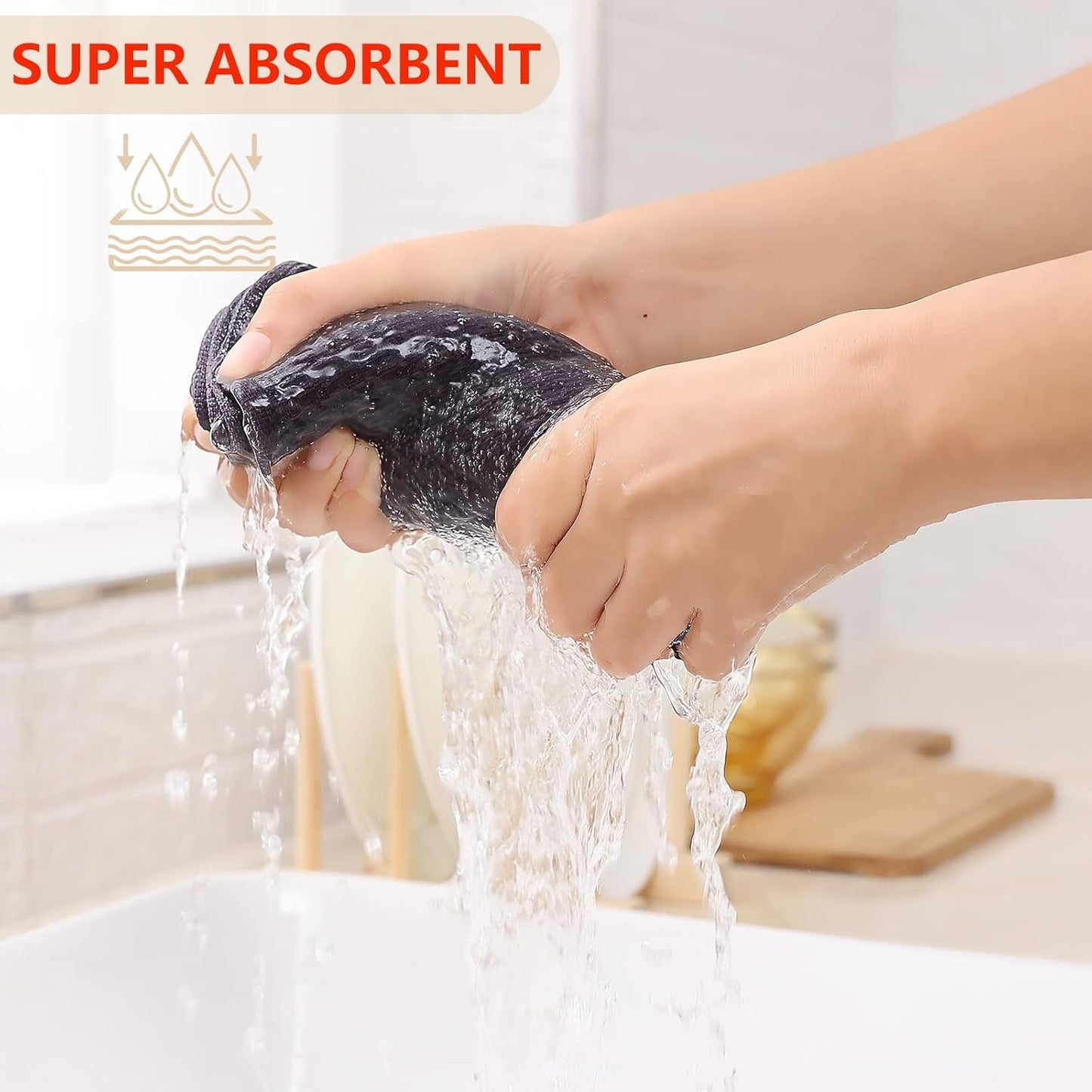 Kitinjoy 100% Cotton Waffle Weave Kitchen Towels, 8-Pack Super Soft and Absorbent Dish Towels for Drying Dishes, Kitchen Hand Towels, 13 in x 28 in, Dark Grey