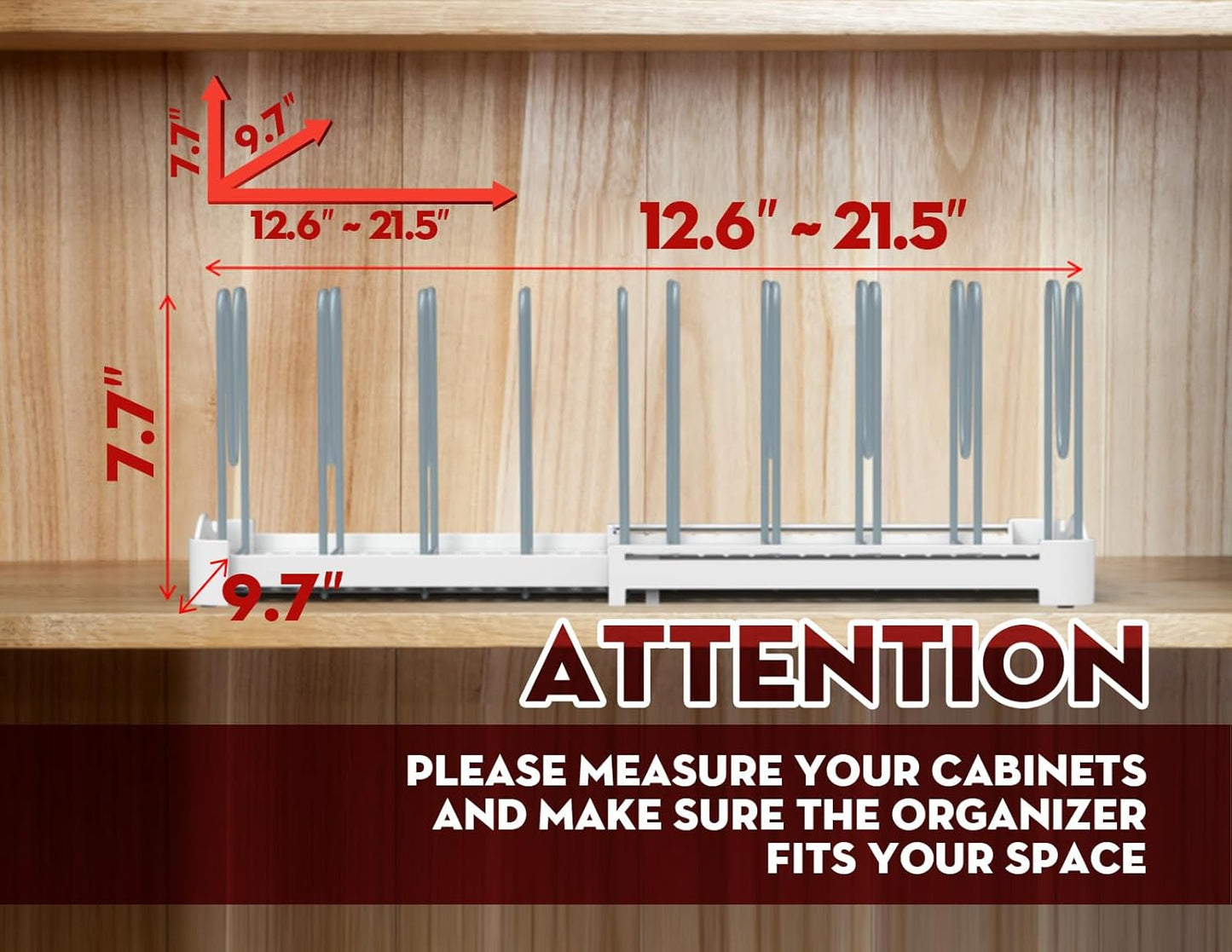 EVERIE Adjustable Bakeware Organizer Pot Lid Holder Rack for Pots, Cake Molds, Cutting Boards, Mats, Cookware, GS02SS, Pack of 2