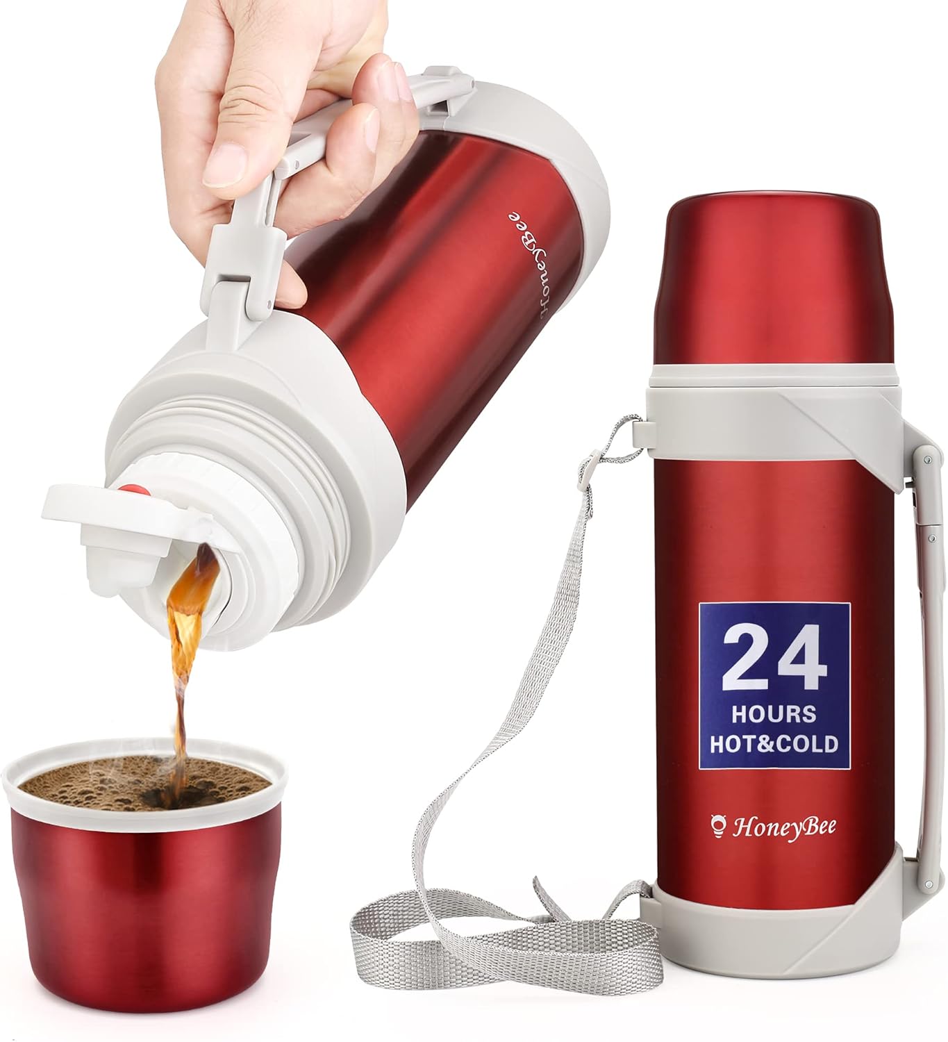 HoneyBee Coffee Thermo Keeps Liquid Hot or Cold for Up to 24 Hours Thermo 41 Ounce Thermos for Hot Drinks 18/8 Stainless Steel Bpa-Free Insulated Flask,termos para cafe…