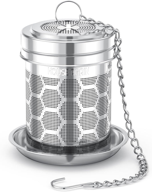 House Again Tea Infuser for Loose Leaf Tea, Extra Fine Mesh Tea Strainers, 304 Stainless Steel with Chain Hook, Loose Leaf Tea Steeper for Brew Tea Spices & Seasonings, Geometric Design