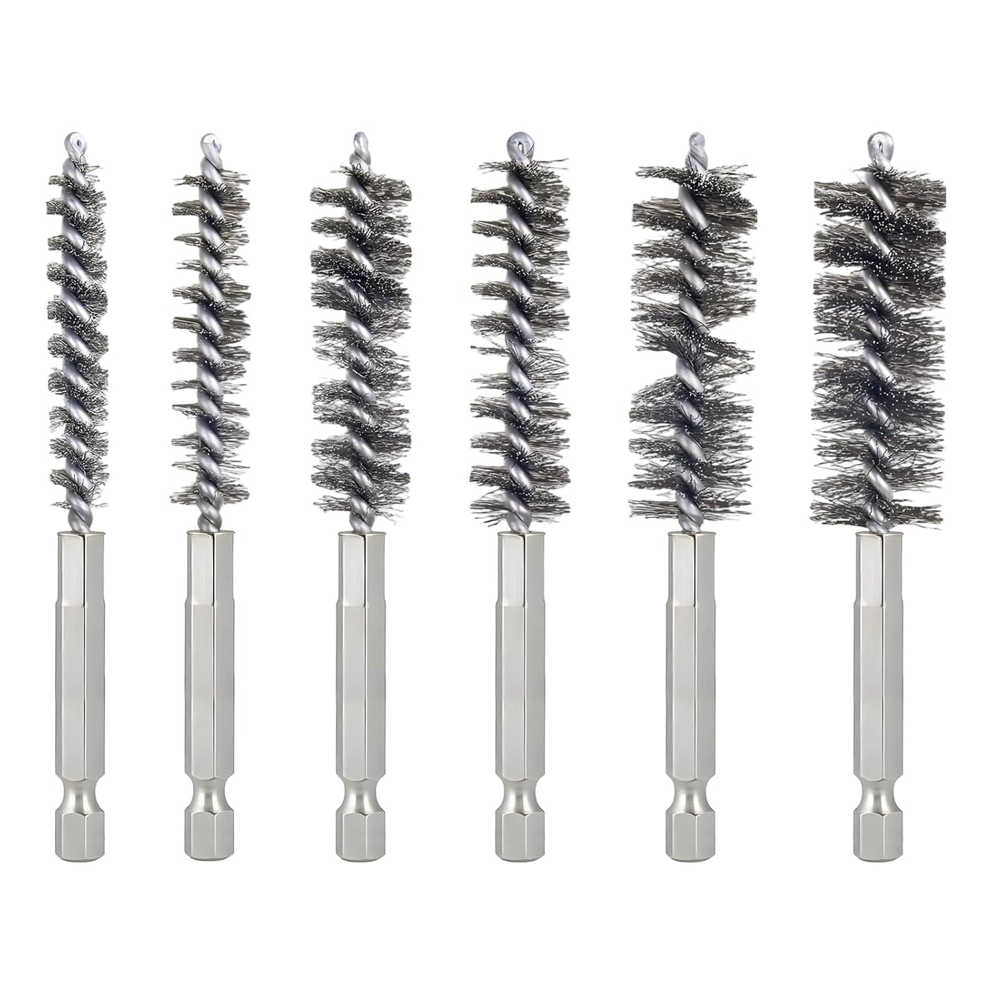 Bore Brush for Drill – 6pcs Stainless Steel Wire Tube Brush in Different Sizes, Twisted Wire Cleaning Brush with 1/4" Hex Shank, bore Brush Copper Pipe Cleaner for Power Drill & Tube Cleaning