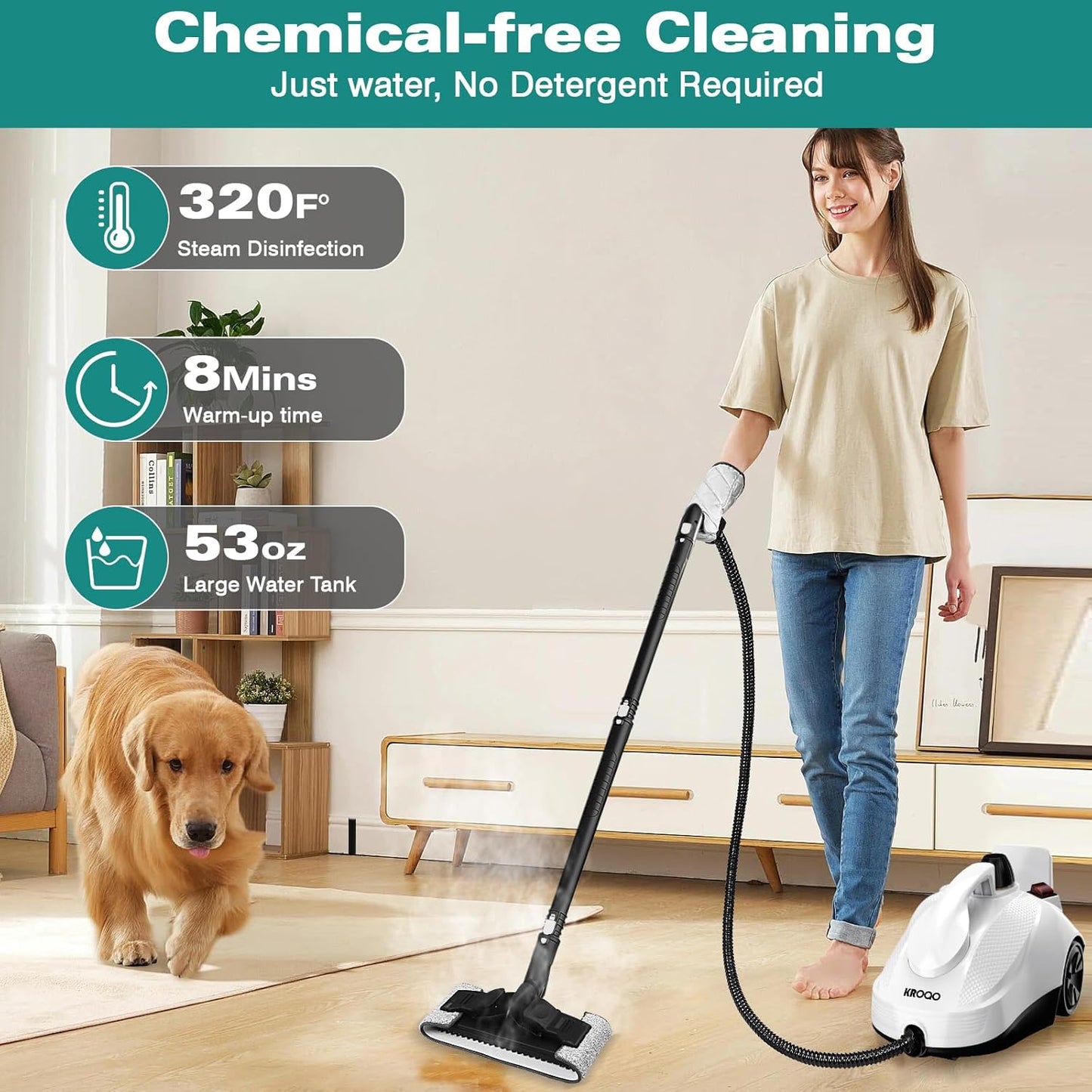 Steam Cleaner, Steamer with 23 Accessories, Powerful Multipurpose Portable Steamer for Cleaning to Remove Grime, Grease, for Multi-Purpose and Multi-Surface Floors, 16.4ft Power Cord