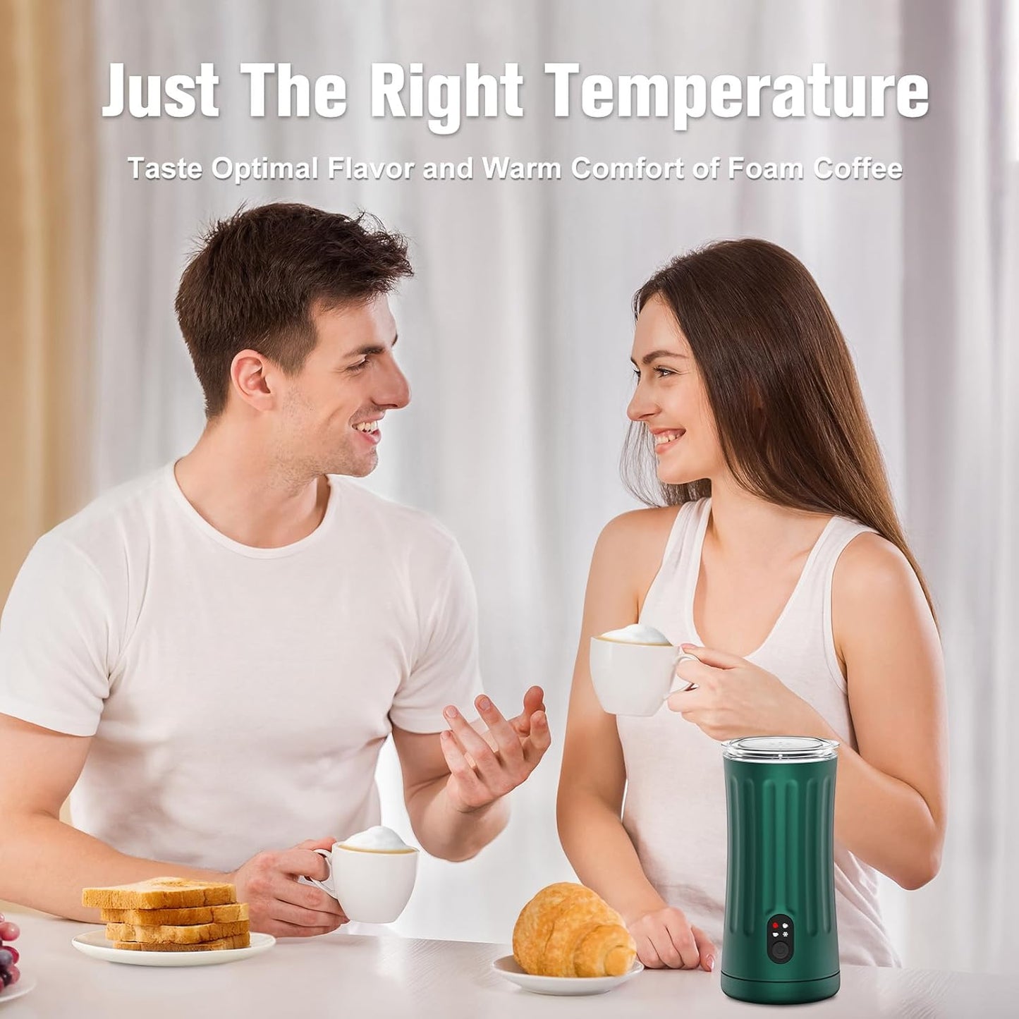 Electric Milk Frother, 4-in-1 Milk Steamer and Frother, 8.1oz/240ml Automatic Warm and Cold Foam Maker, Auto Shut-Off Frother for Coffee, Latte, Cappuccino, Macchiato(Green)