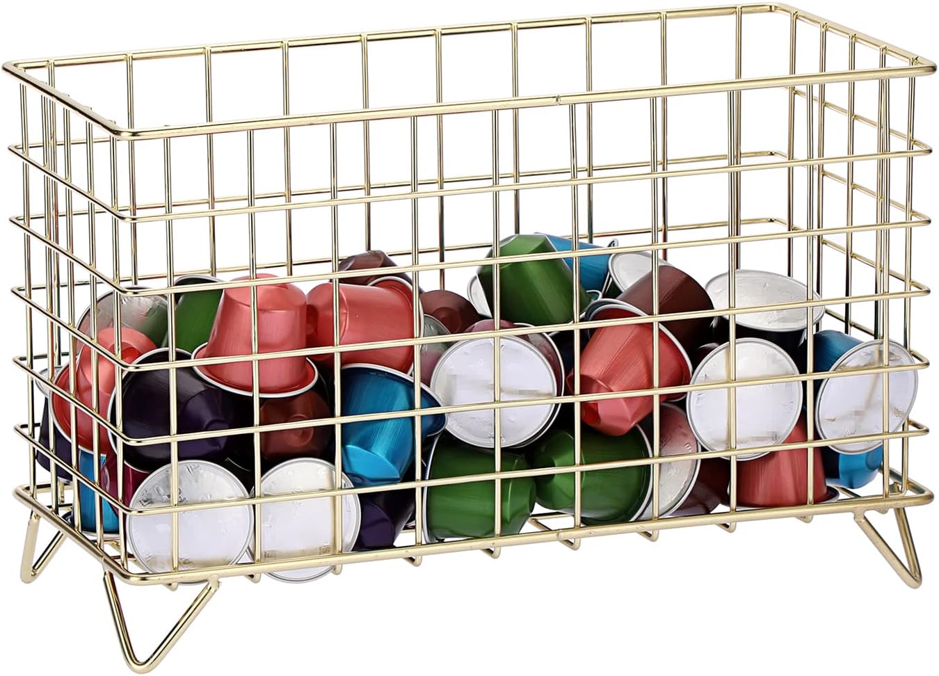 ELLDOO Coffee Pod Holder, Large Capacity Coffee Pod Organizer for K Cup Keuring Espresso Capsule Coffee Creamer, Metal Coffee Pod Storage Basket for Kitchen, Coffee Bar Decor (Gold, Large)