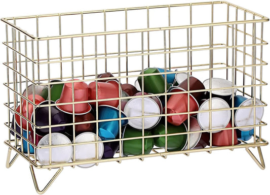 ELLDOO Coffee Pod Holder, Large Capacity Coffee Pod Organizer for K Cup Keuring Espresso Capsule Coffee Creamer, Metal Coffee Pod Storage Basket for Kitchen, Coffee Bar Decor (Gold, Large)