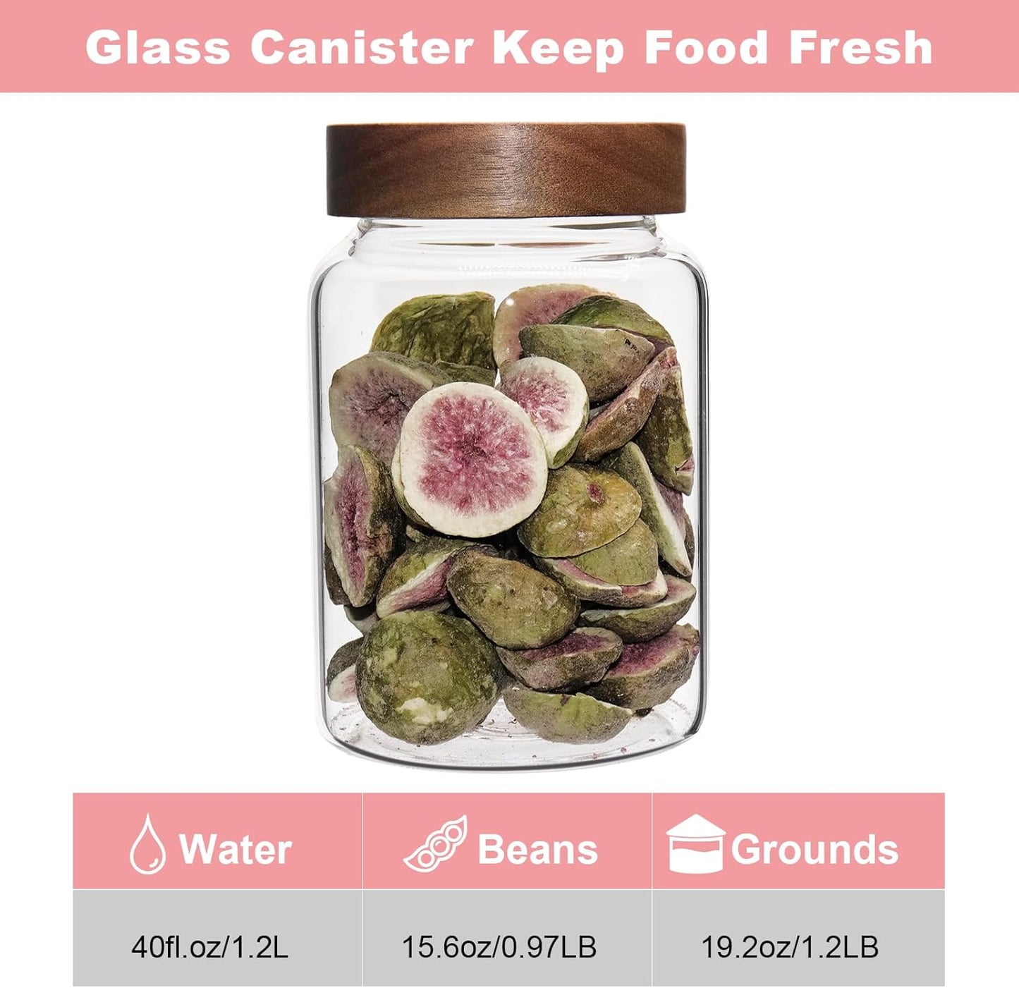 Glass Coffee Jars Spice Jar Round Storage Canister with Wooden Lid Clear Glass Food Jar for Pantry Sugar Tea Coffee Bean Spice Nuts Cookies Bath Salts (1200ml/40oz-1pack-A)