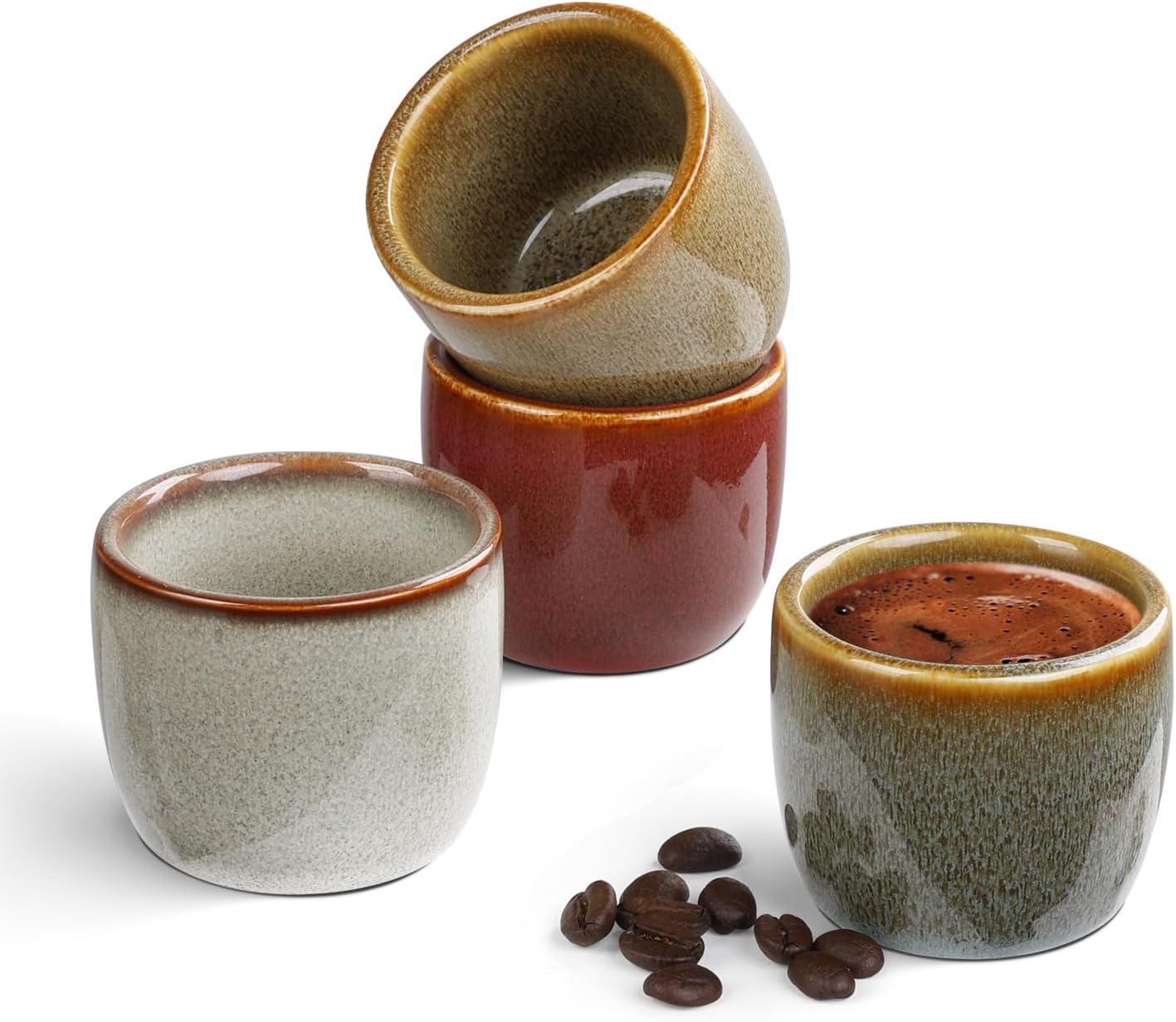 Ceramic Espresso Cups Set of 4, Double Walled 2oz Espresso Coffee Mugs for Eespresso Cups, Special glazed Demitasse Cups Expresso Coffee Cup for Espresso Machine