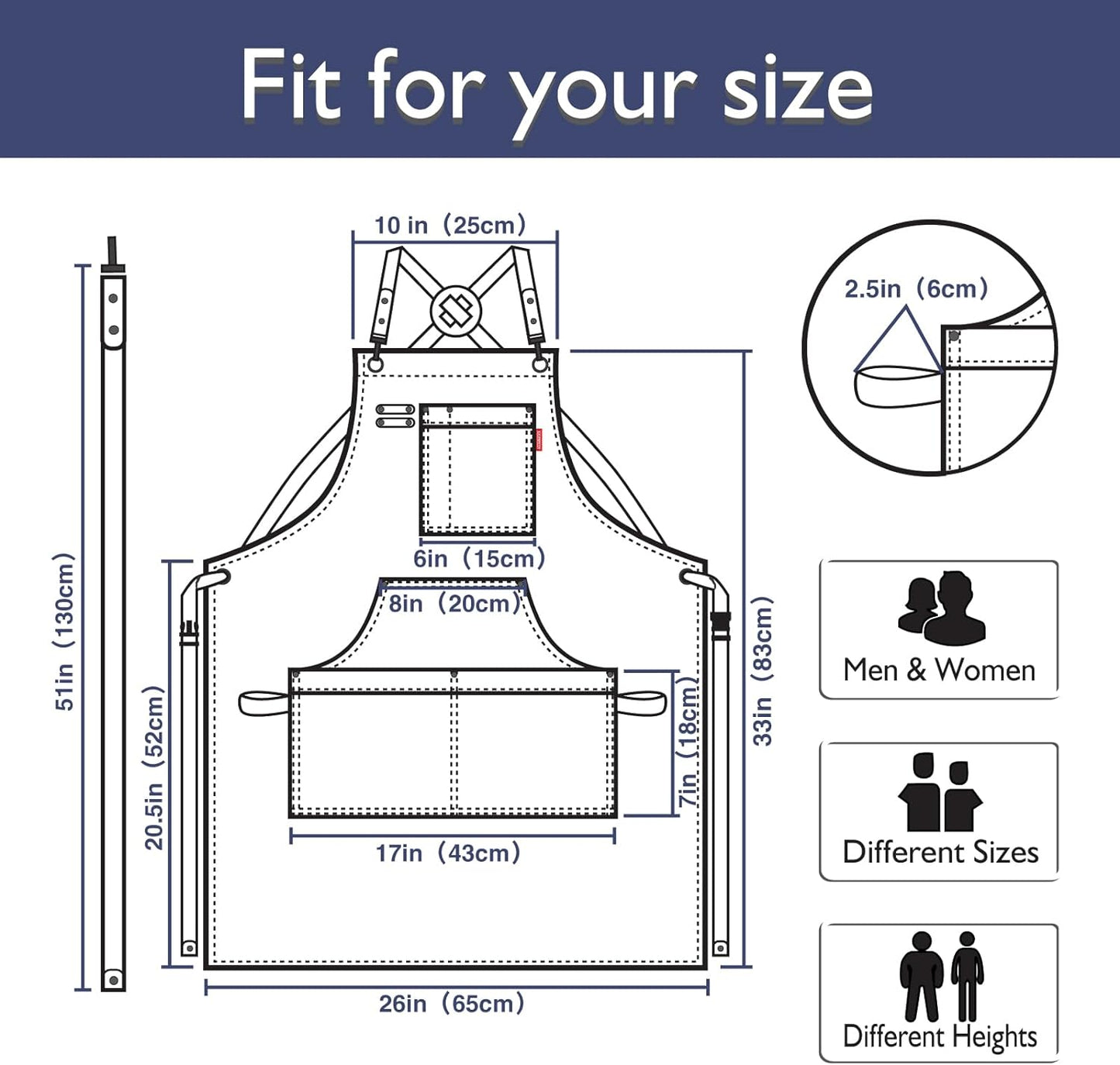 Kitchen Apron, Work Apron, Canvas, Multiple Pockets, Gardening, Painting, BBQ, Artist, Carpenter, Sizes M to XXL, Denim