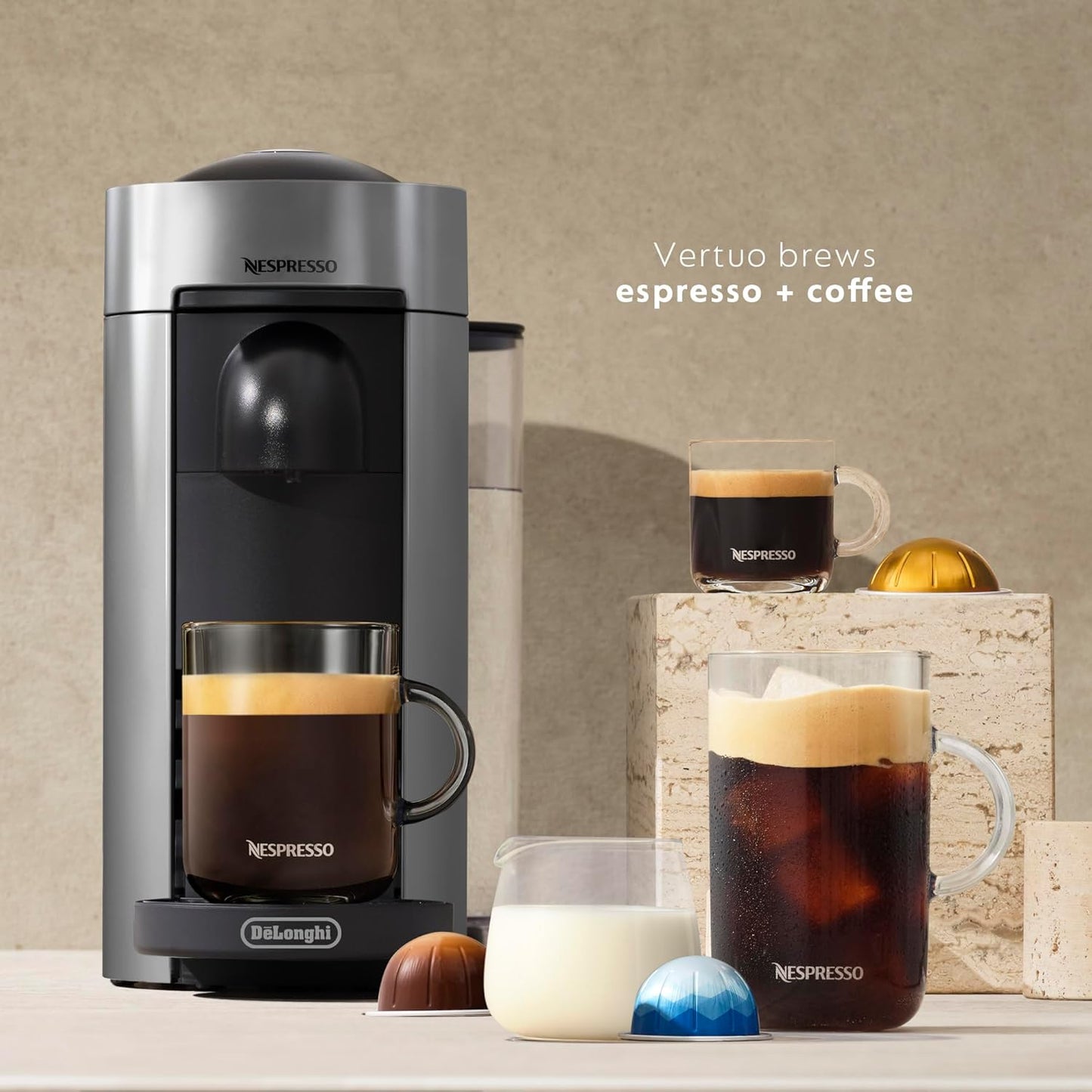 Nespresso Vertuo Plus Coffee and Espresso Maker by De'Longhi, Grey