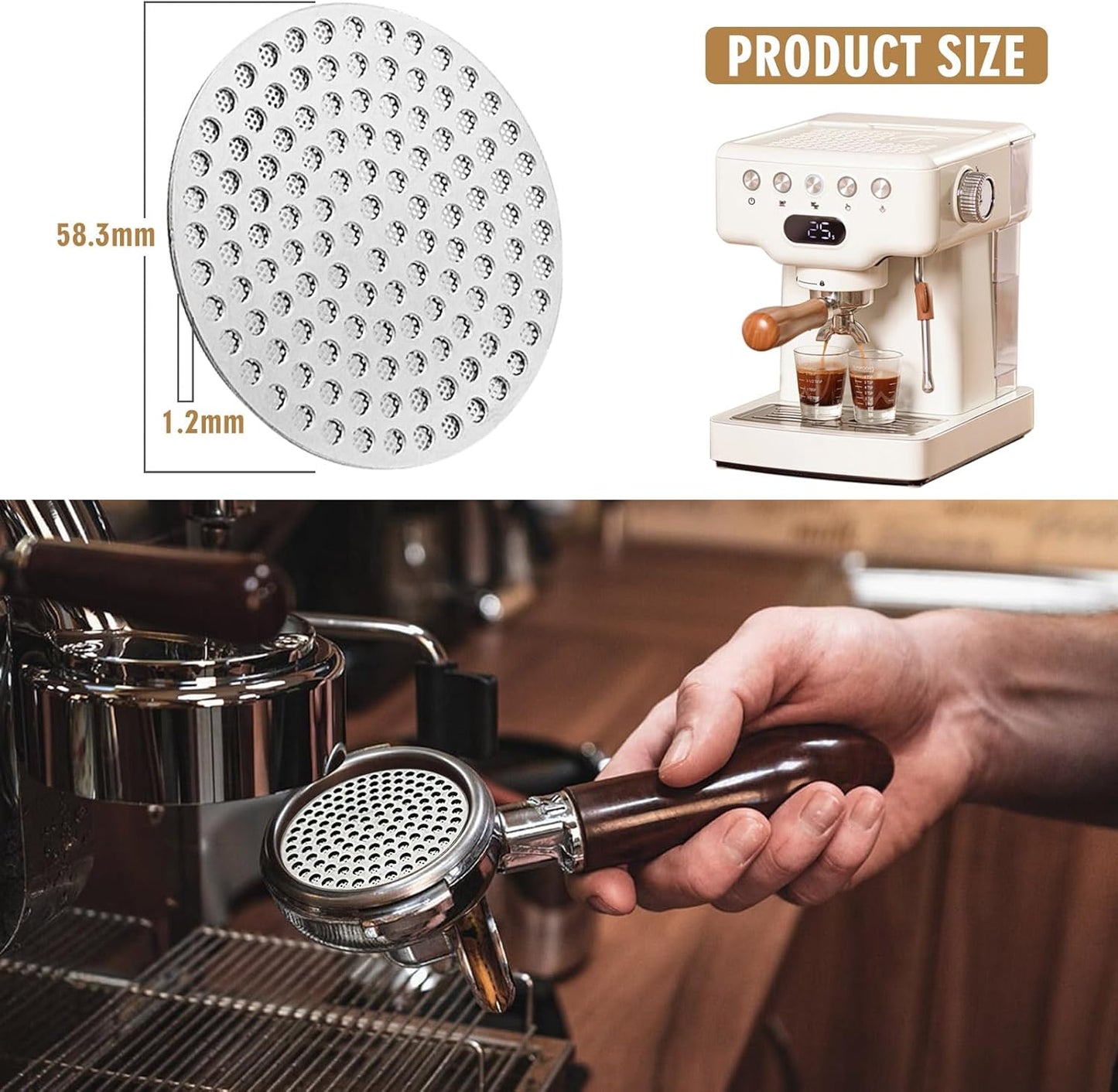 58.35mm Espresso Puck Screen, Stainless Steel Reusable Espresso Filters, 150μm, Bottomless Portafilter Filter Accessories for Espresso Portafilter Filter Basket
