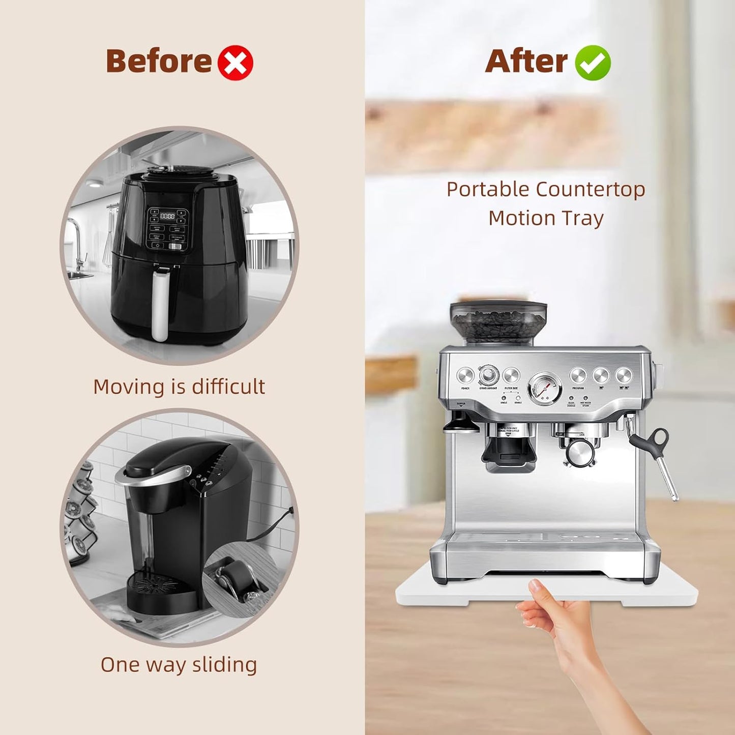 360° Rolling Tray Bamboo Appliance Slider for Kitchen Appliances, for Breville Espresso Machine Accessories, Sliding Tray for Coffee Maker Appliances Mat Easily from Under The Cabinet White13"×15.7"