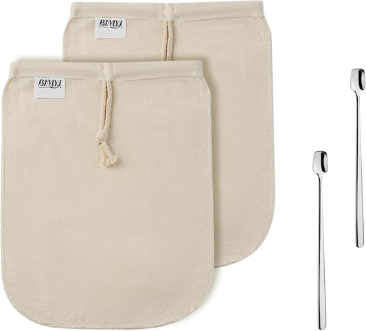 Reusable Cold Brew Bags & Cold Brew Coffee Bags Reusable - for Toddy Systems | 100% Natural Organic Cotton Cold Brew Filter Bags 2-Pack + 2 Bonus 304 Silver Spoons