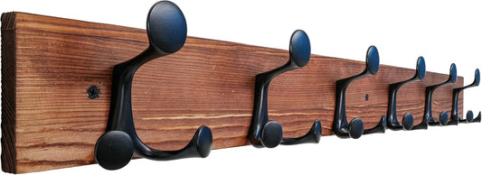 SKOLOO 36-Inch Wood Coat Rack Wall Mount with 6 Triple Hooks - Ideal for Family Entrances, Classrooms, and Pet Supplies Storage - Perfect Coat Hooks for Wall,Charred Golden Brown