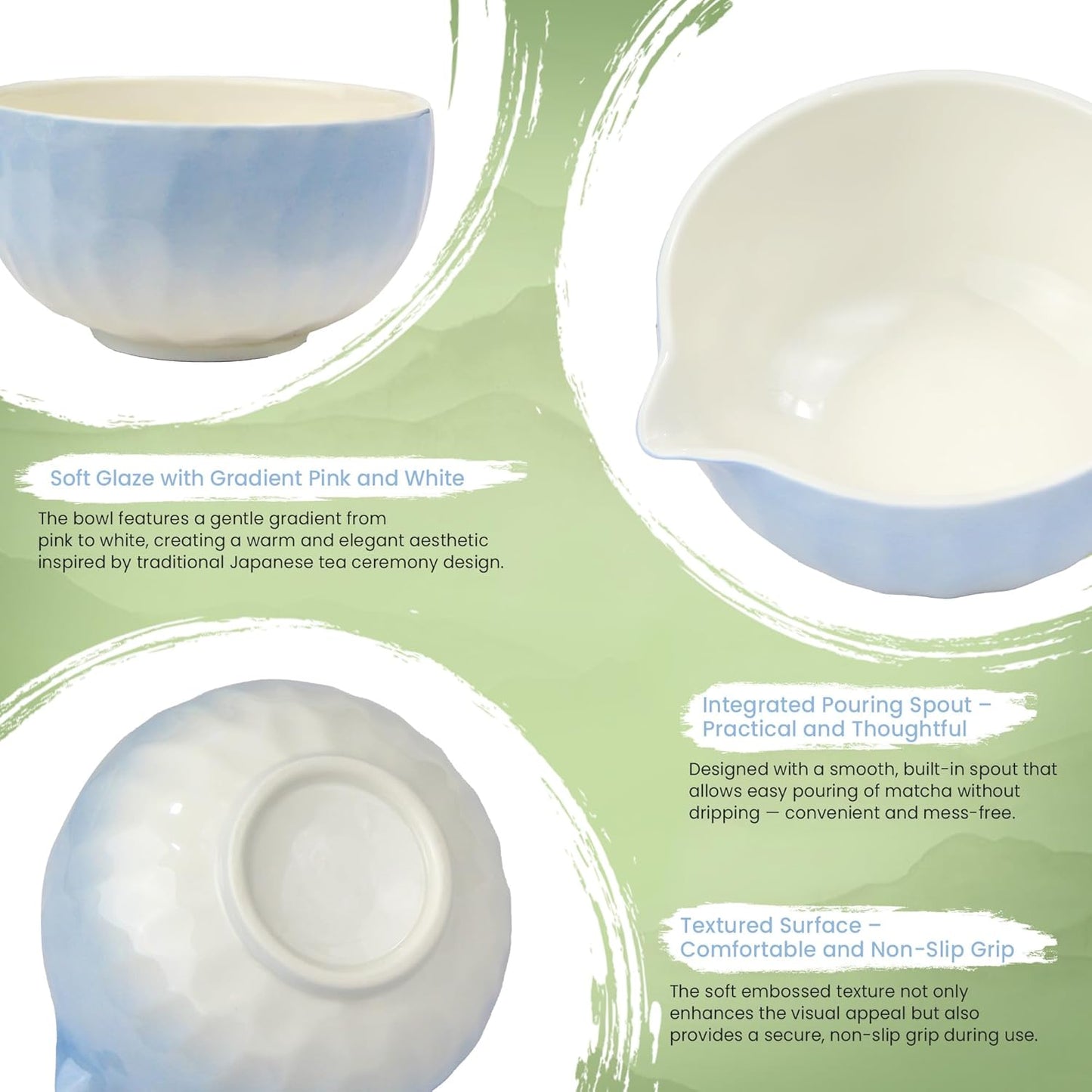 7-Pcs Matcha Whisk Set - Ceramic Matcha Set Includes Bowl,Whisk,Holder,Bamboo Scoop,Scoop Rest,Sifter & Tea Towel – Japanese Traditional Tea Kit for Beginners & Tea Lovers (Gradient Blue)