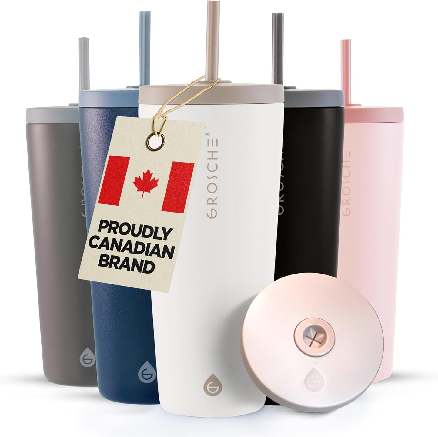 GROSCHE Jasper Insulated Stainless Steel Tumbler With Straw – Travel Cup with Lid, Extreme Insulation & Sleek Design, 23 oz - White