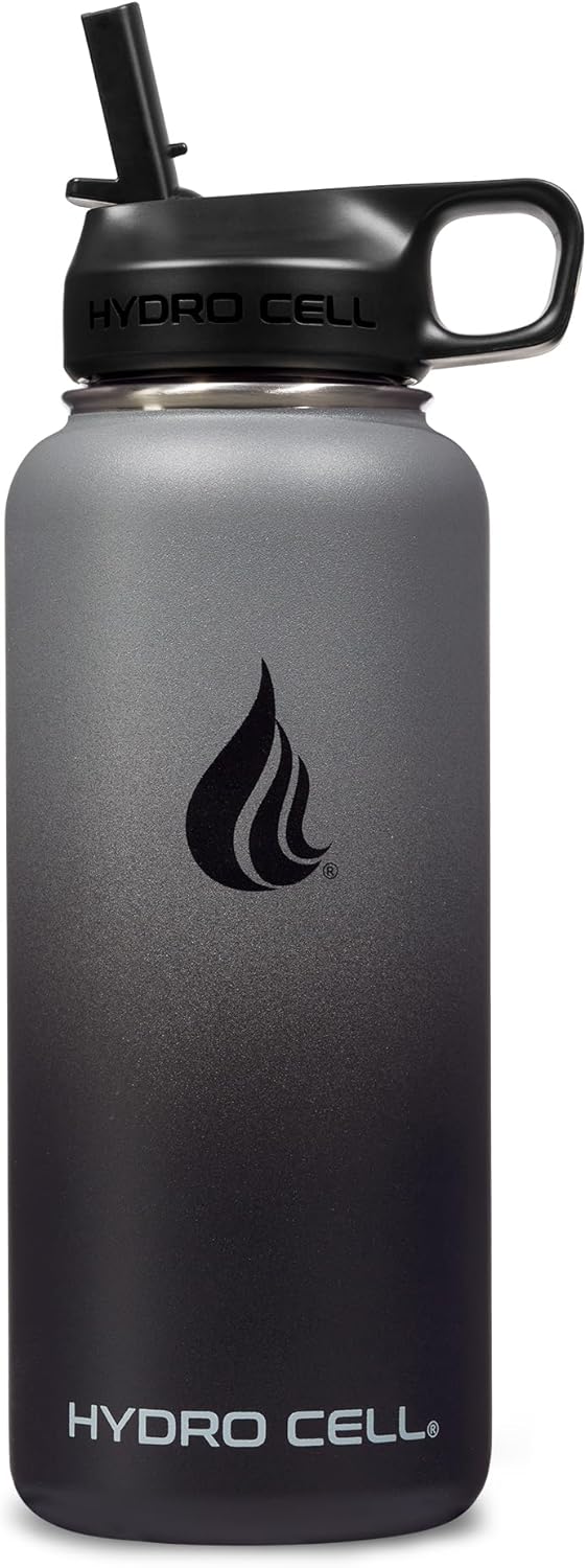 HYDRO CELL Stainless Steel Insulated Water Bottle with Straw - For Cold & Hot Drinks - Metal Vacuum Flask with Screw Cap and Modern Leakproof Sport Thermos for Adults (Graphite/Black 32oz)