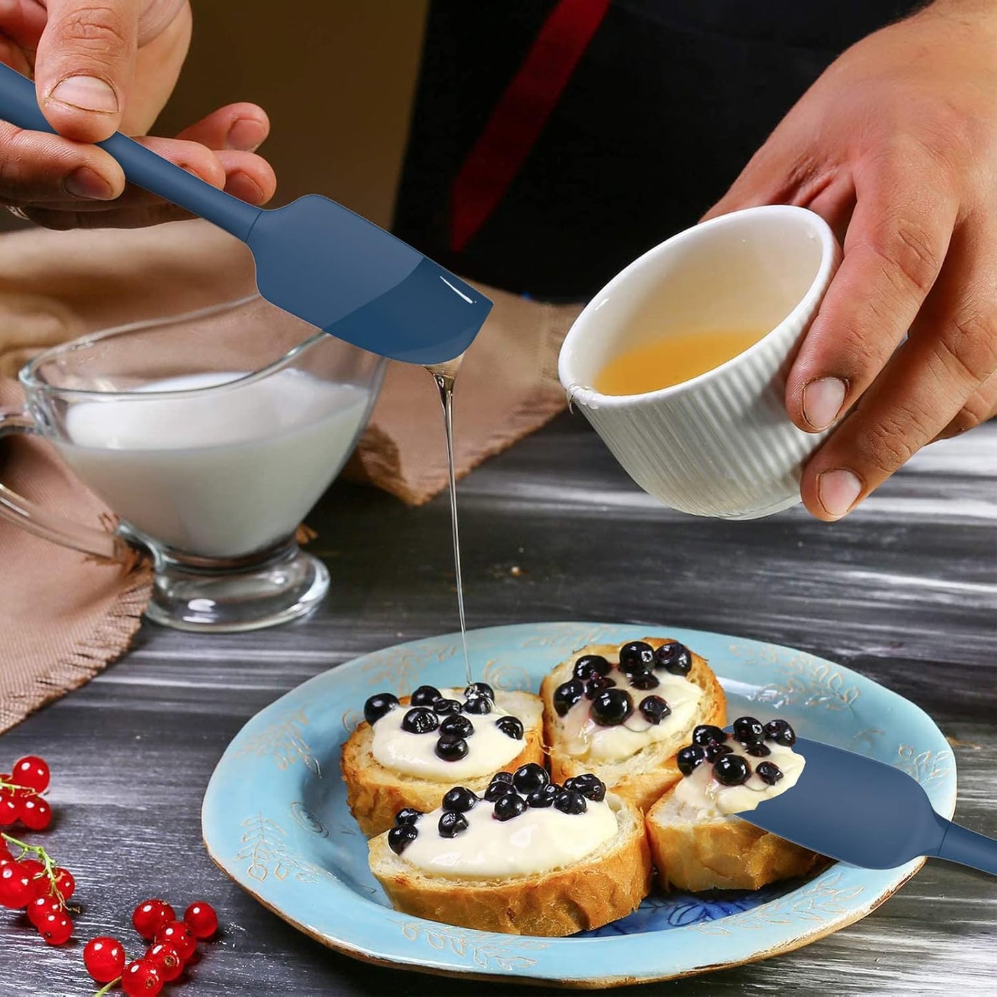 Coukre Silicone Spatula Set of 5,High Temperature Resistant, Food Grade Silicone, Dishwasher Safe, for Baking, Cooking (Pure Dark Blue)