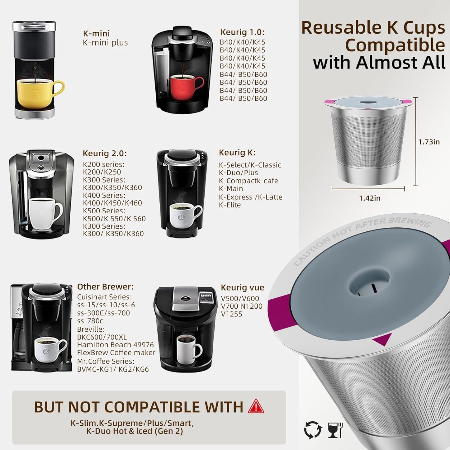 2 Pack Reusable K Cup Coffee Pods, Universal Stainless Steel Refillable K Cup Coffee Filters for Keurig 1.0 and 2.0 Coffee Makers