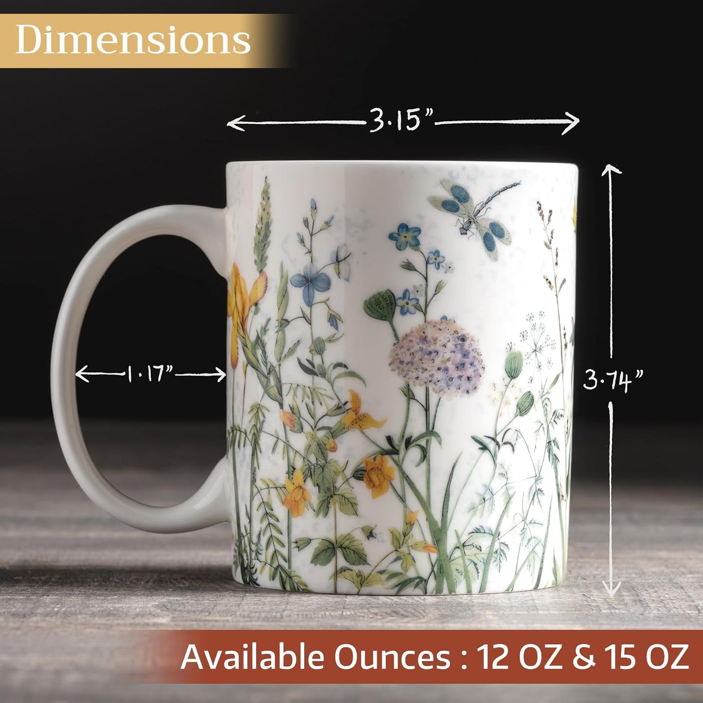 Maison d' Hermine Coffee Mug with Handles Fine Bone China Mugs Pack of Two Tea Cups for Hot Beverages Cappuccino Latte Home Restaurant Office Perfect for Gift (Fleurs De Mai, 12 Ounce)