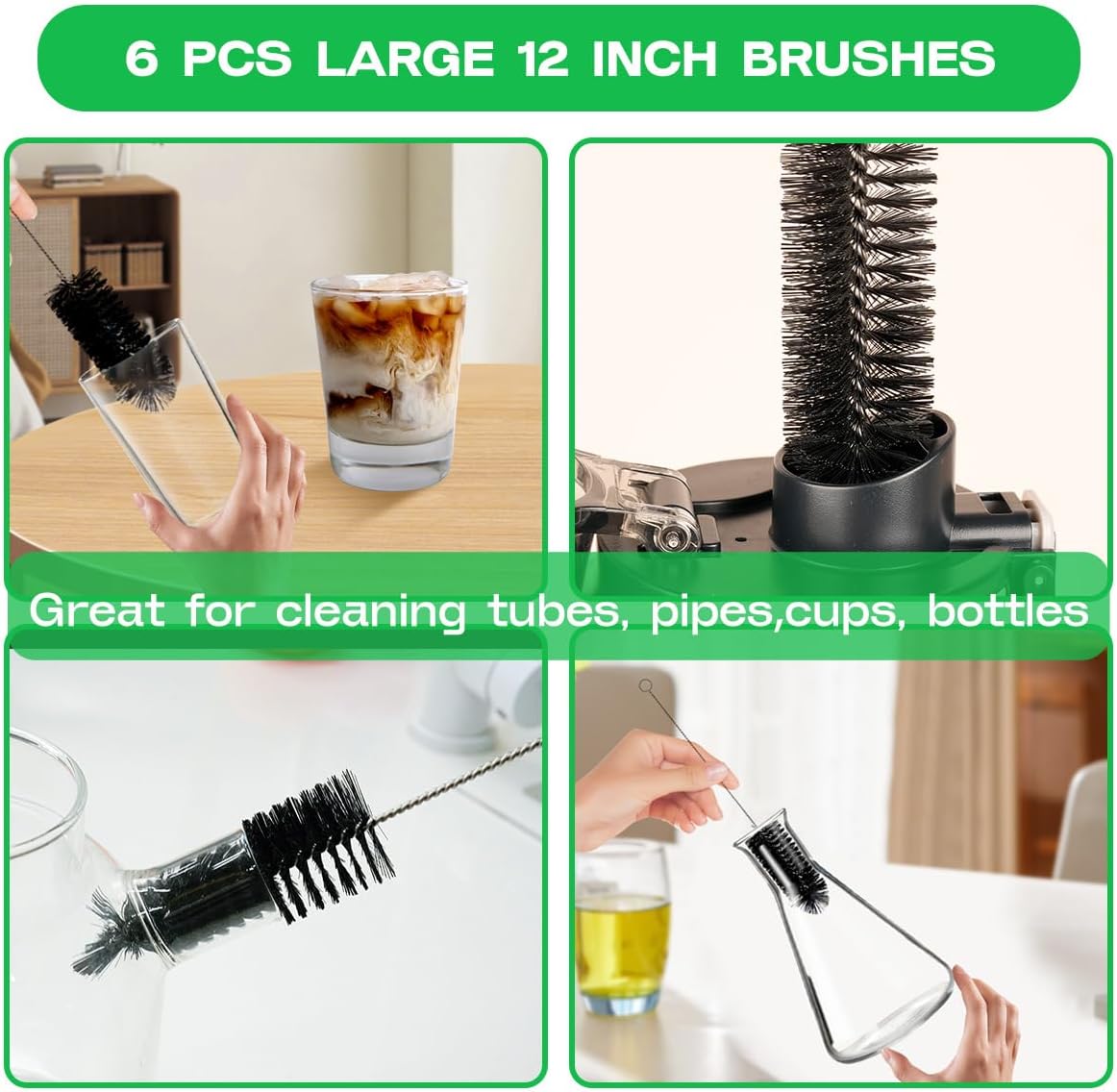 Straw Cleaner Brush Set,12 Pieces Extra Long Pipe Water Bottle Brushes for Cleaning Reusable Drinking Straws,Bird Feeders,Pipes,Black (12pcs Different diameters Set)