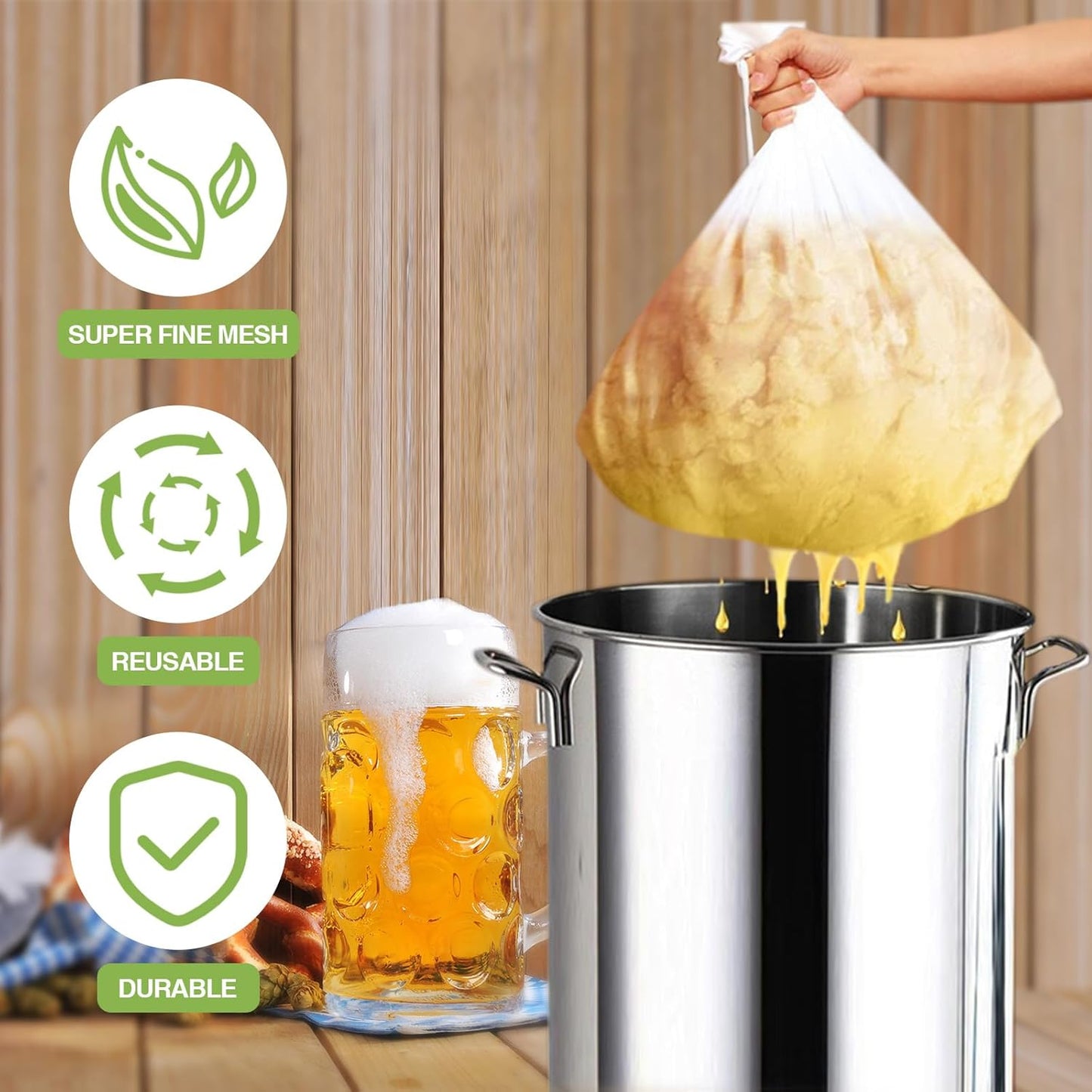 Chumia 15 Pack Brew Bags Reusable Extra Large 26 x 22'' Fine Mesh Strainer Cold Brew Filters Drawstring Cheese Cloth Straining Bags Wine Making Supplies for Fruit Cider Beer
