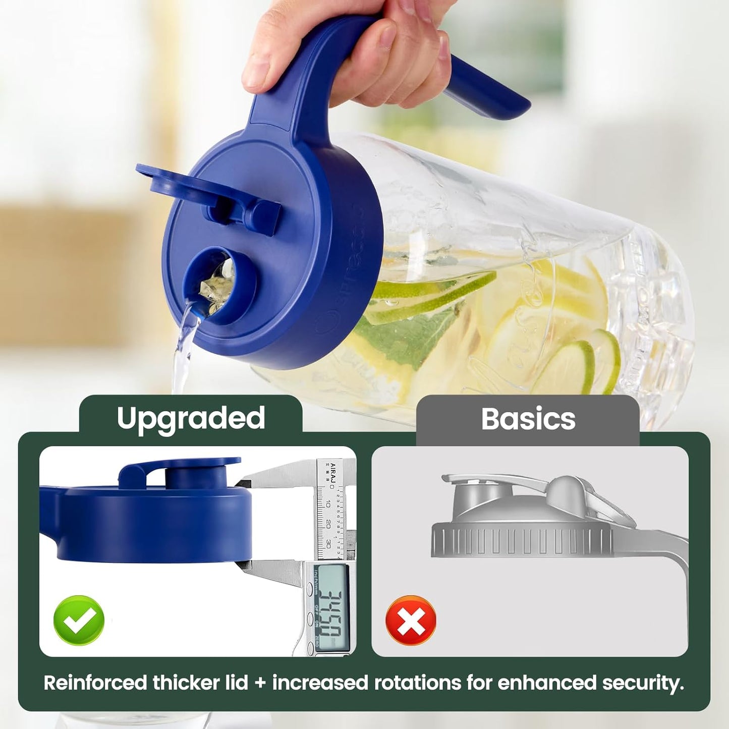 Mason Jar Pitcher - Airtight & Leakproof Glass Pitcher with Lid, Perfect for Breastmilk, Cold Brew, and Sun Tea, 2 Quart (64 oz) Mason Jar with Pour Spout Lid