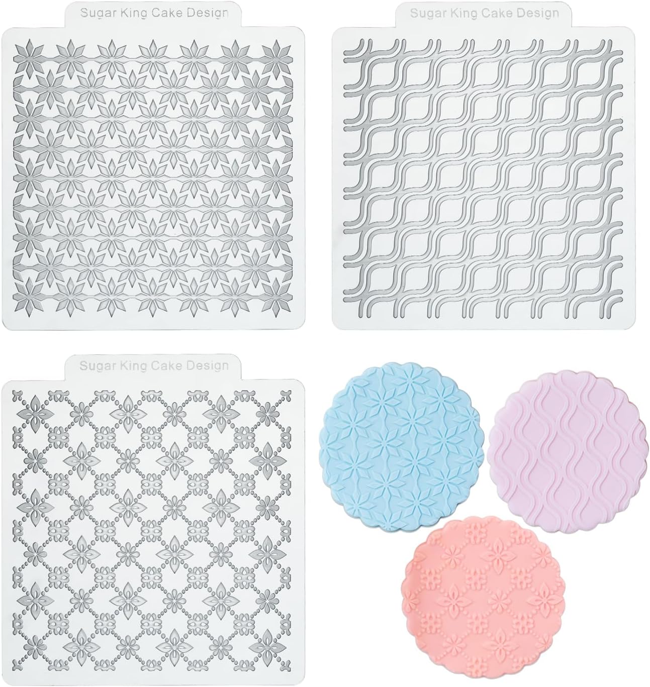 KALAIEN 3 Pack Cookie Embosser Set, Fondant Impression Mats Acrylic Embosser for Fondant Stamps, Texture Sheets for Polymer Clay, Chocolate, Cupcake Topper, Fondant Molds-Style 3