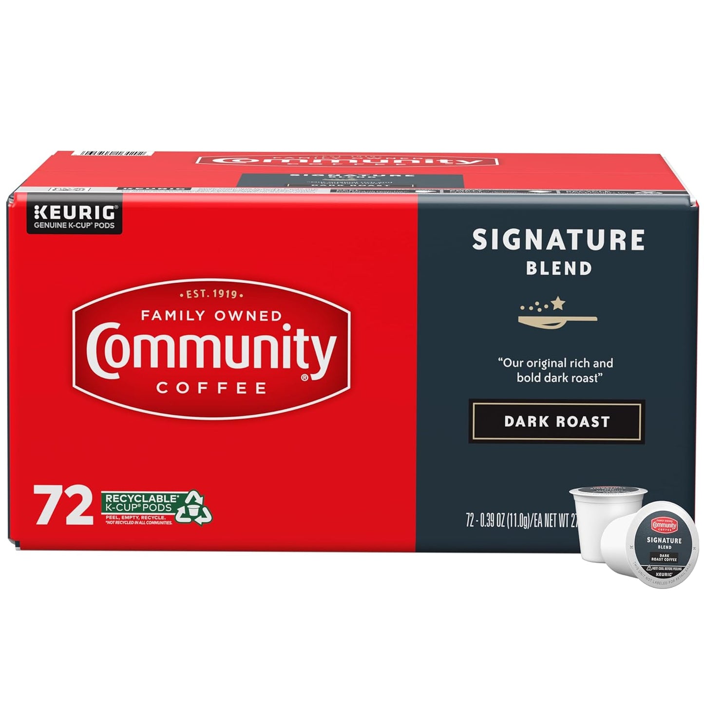 Community Coffee Signature Blend 72 Count Coffee Pods, Dark Roast, Compatible with Keurig 2.0 K-Cup Brewers, Box of 72 Pods (Pack of 1)