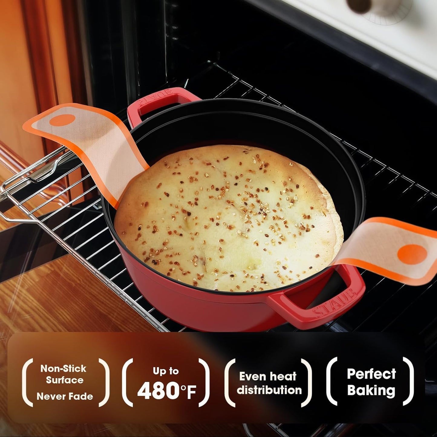 Dizywiee Silicone Bread Sling for Dutch Oven, 3-Pack Non-Stick & Easy to Clean Bread Baking Mat Set, Reusable Bread Sling with Long Handle to Transfer Sourdough, 01.3Pack Black+Orange+Red